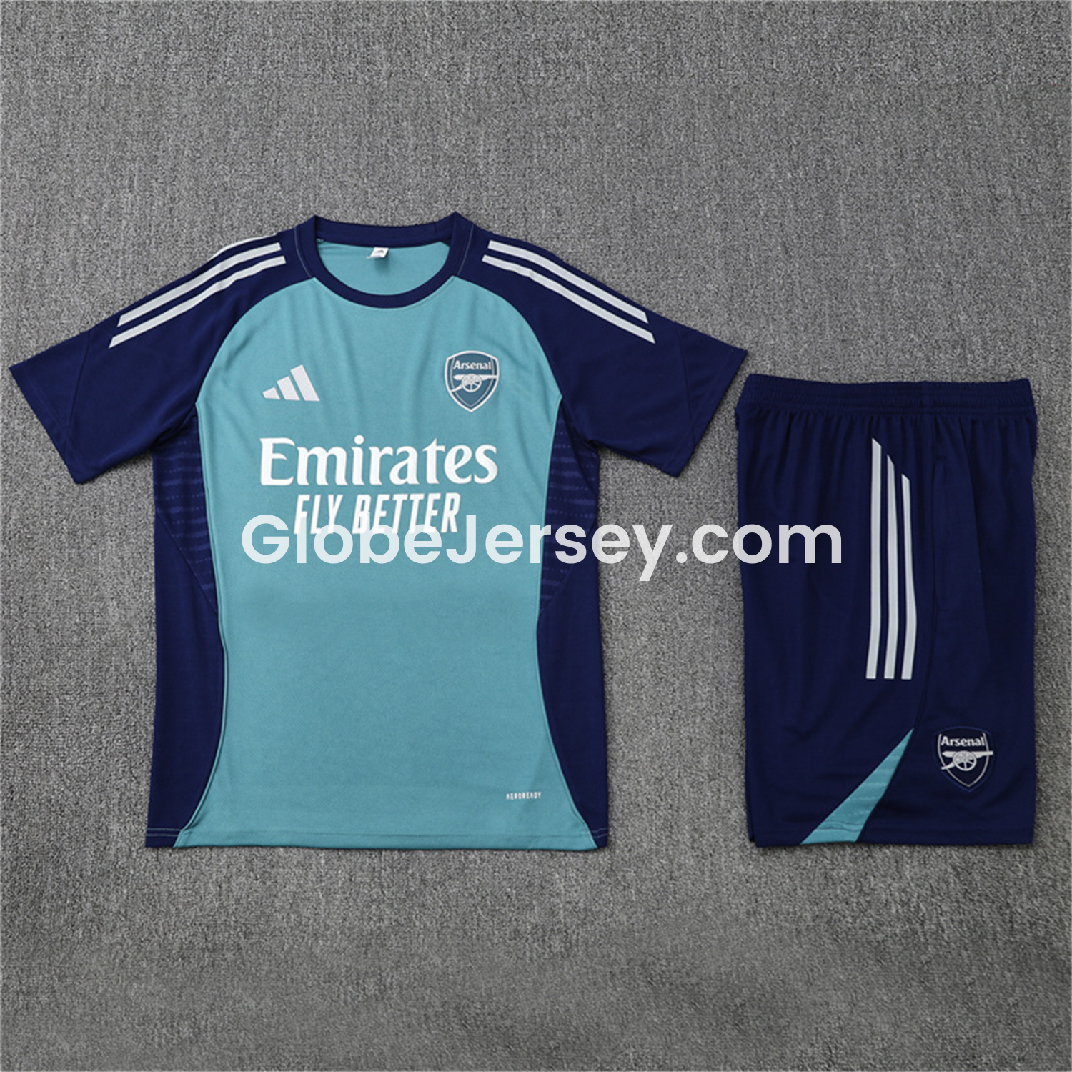 GlobeJersey-Arsenal 25-26 Kids Short-Sleeve Training Set - Green Top and Deep Blue Shorts