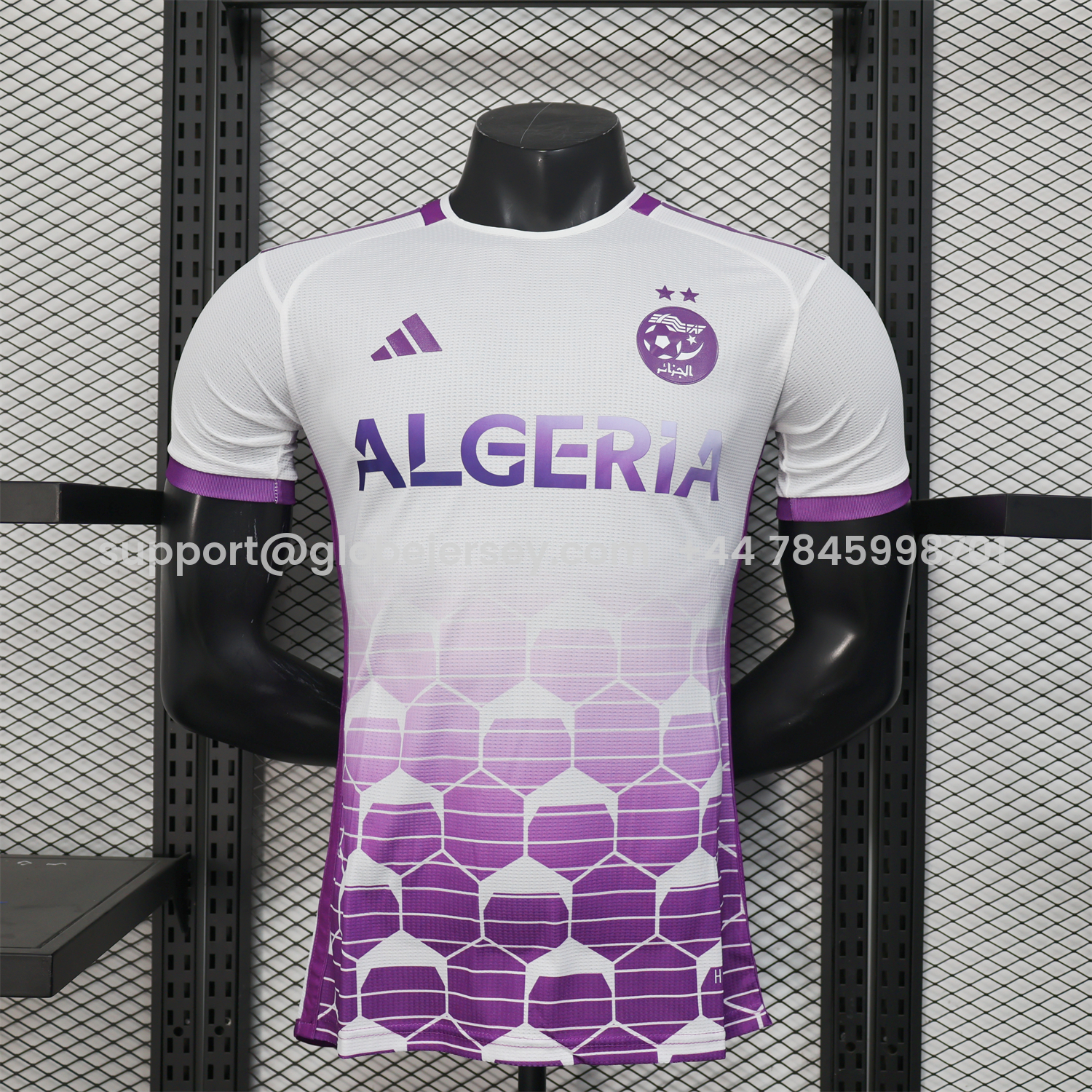 GlobeJersey-Algeria 25-26 White Purple Gradient with Hexagonal Pattern Jersey - Player Version