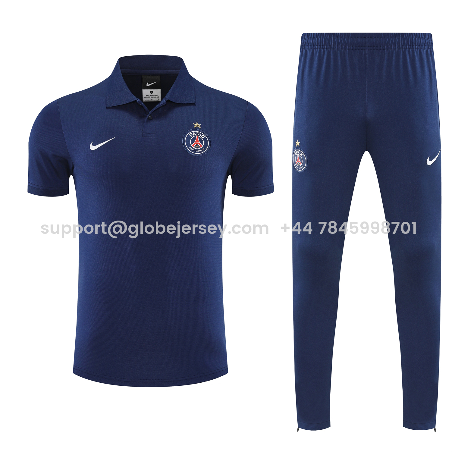 GlobeJersey-Paris Saint-Germain PSG 25-26 POLO Short-Sleeve Training Set - Dark Blue Top and Pants