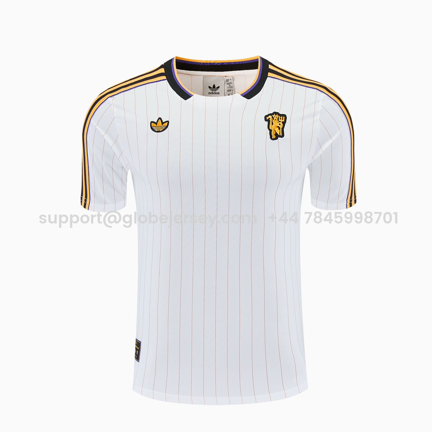 GlobeJersey-Manchester United 25-26 Retro Style Short-Sleeve Training Set - White With Thin Black Stripes Top & Pants