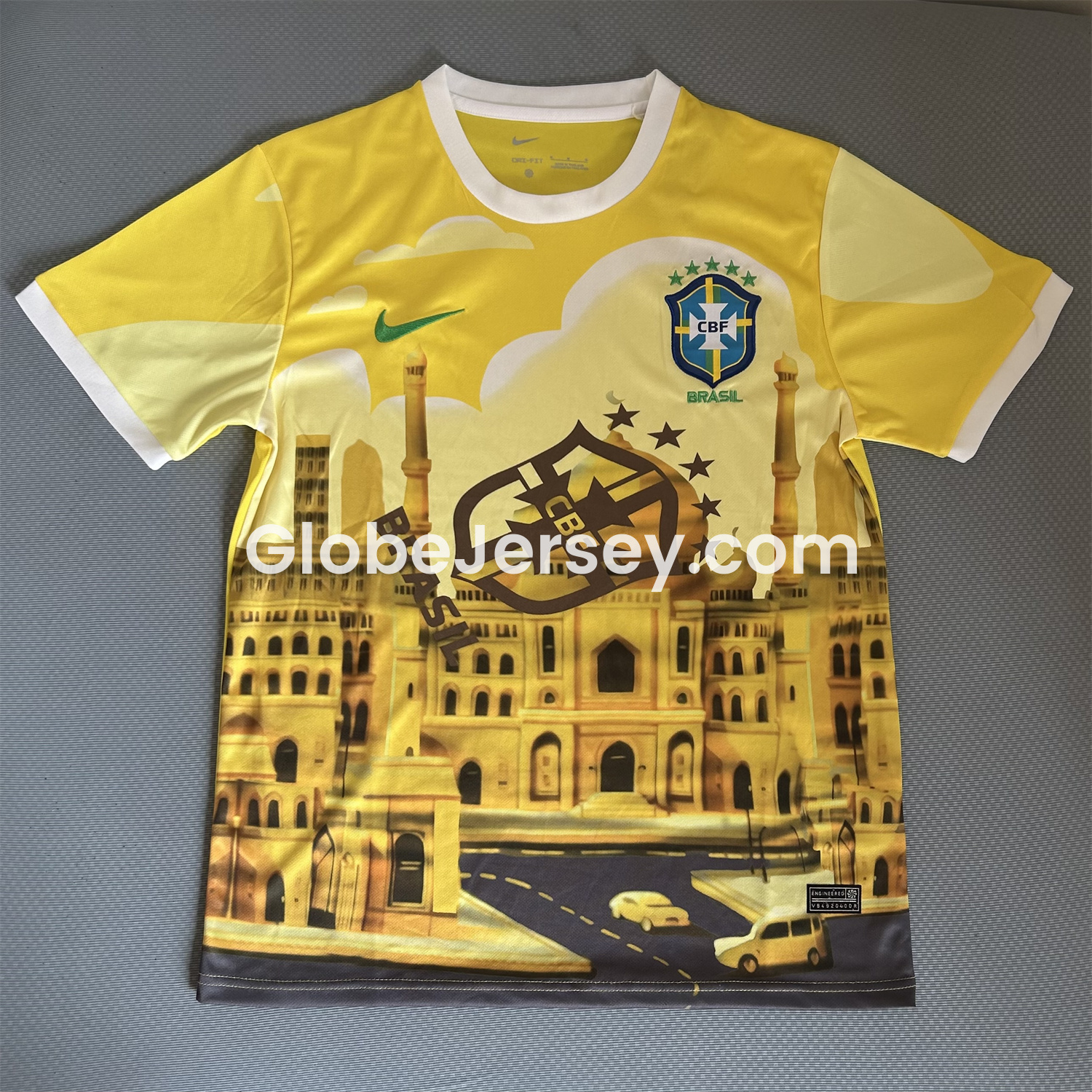 GlobeJersey-Brazil 2025-26 Church Silhouette Yellow Jersey - Fans Version