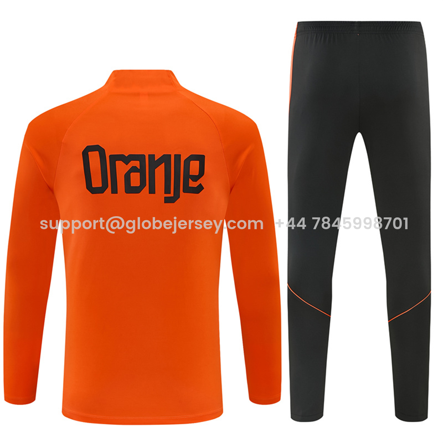 GlobeJersey-Netherlands 2026 Kids Long Sleeves Training Set - Orange With Black Accents Top & Blue Pants