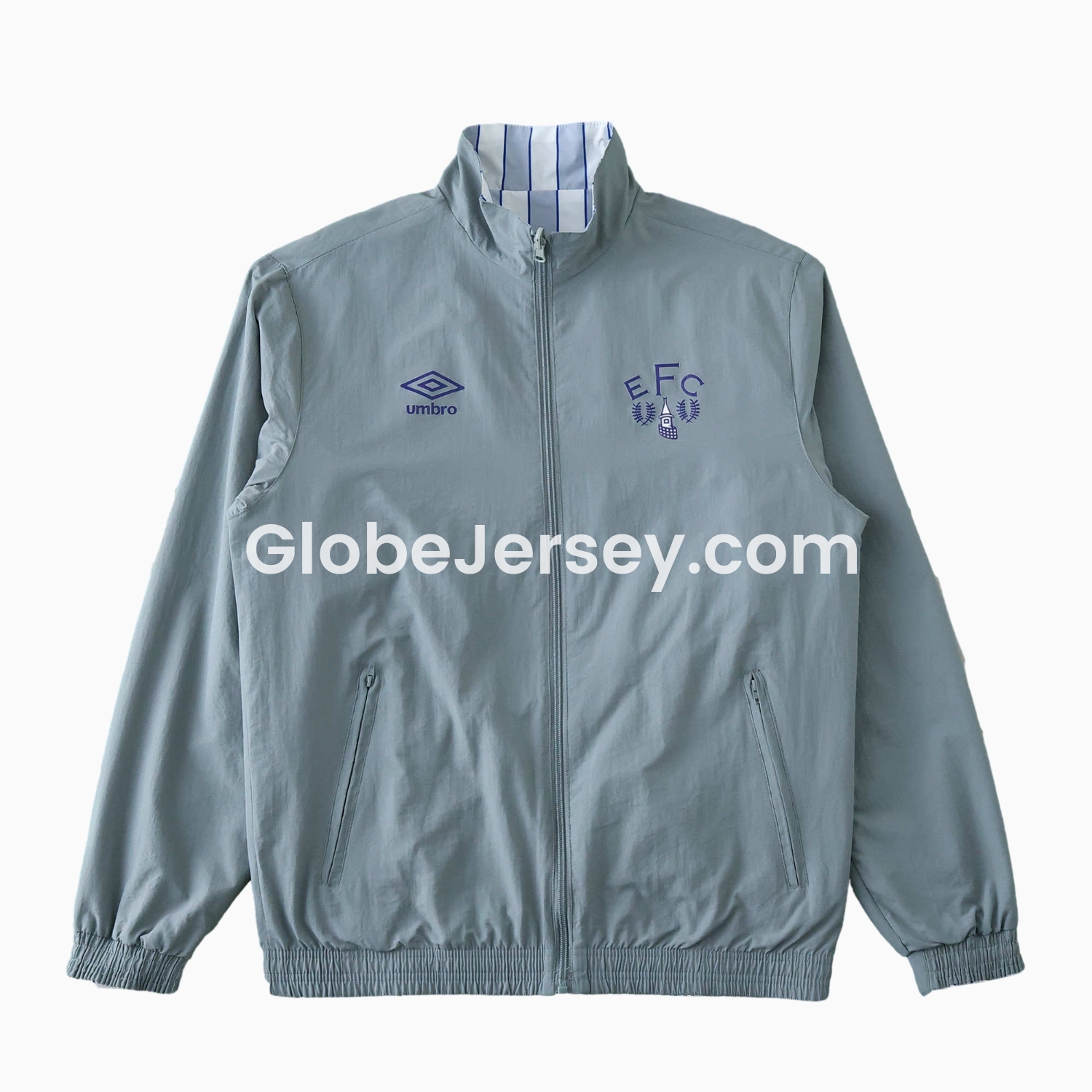GlobeJersey-Everton 1988-89 Retro Style Double Sided Reversible Windbreaker - White & Grey