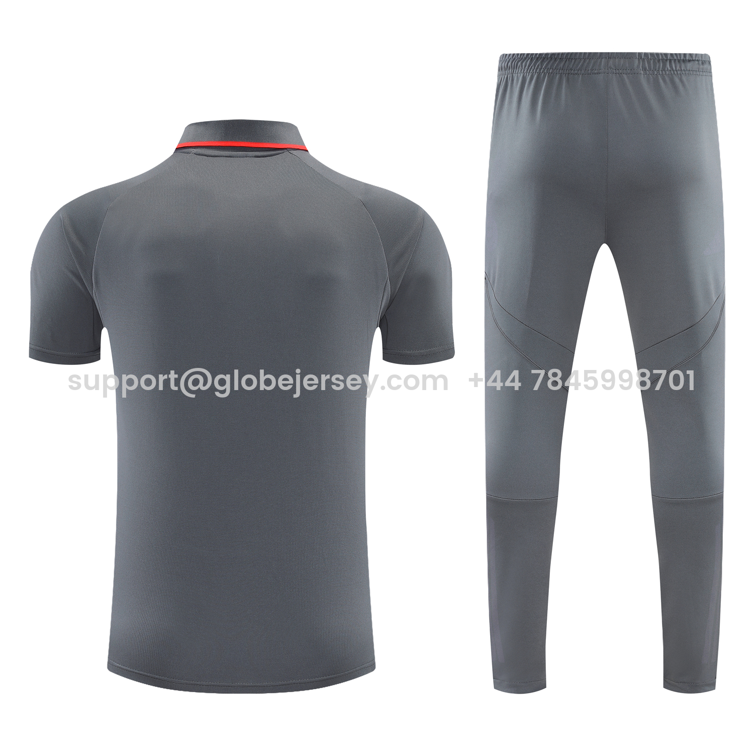 GlobeJersey-Bayern Munich 25-26 POLO Short-Sleeve Training Set - Deep Grey With Red Top and Pants