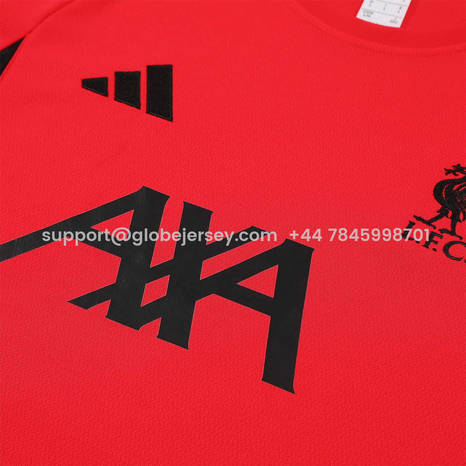 GlobeJersey-Liver.pool 25-26 Short-Sleeve Training Set - Red With Black Top & Black Shorts