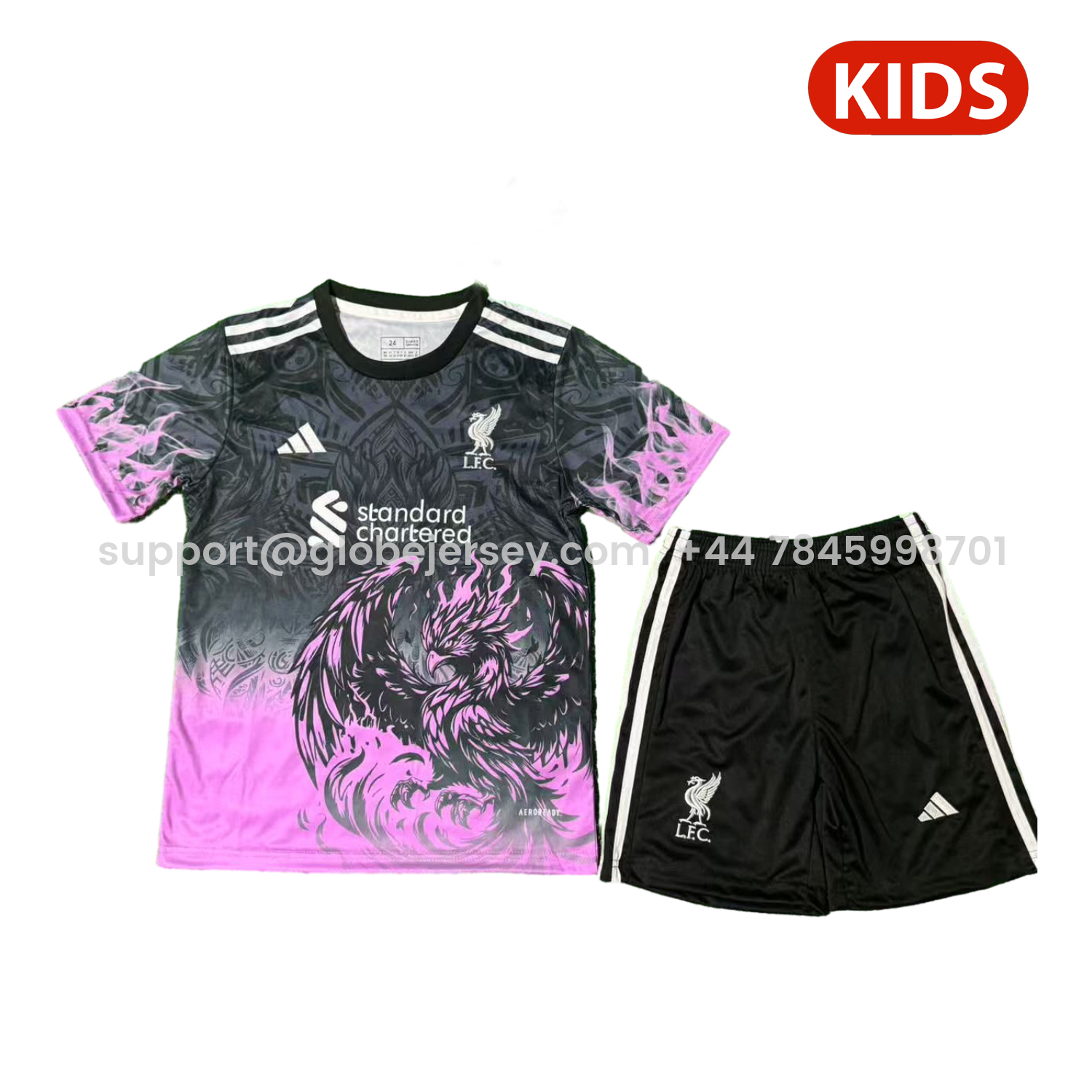 GlobeJersey-Liver.pool 25-26 Purple Liver.pool Bird Black Special Kids Kit