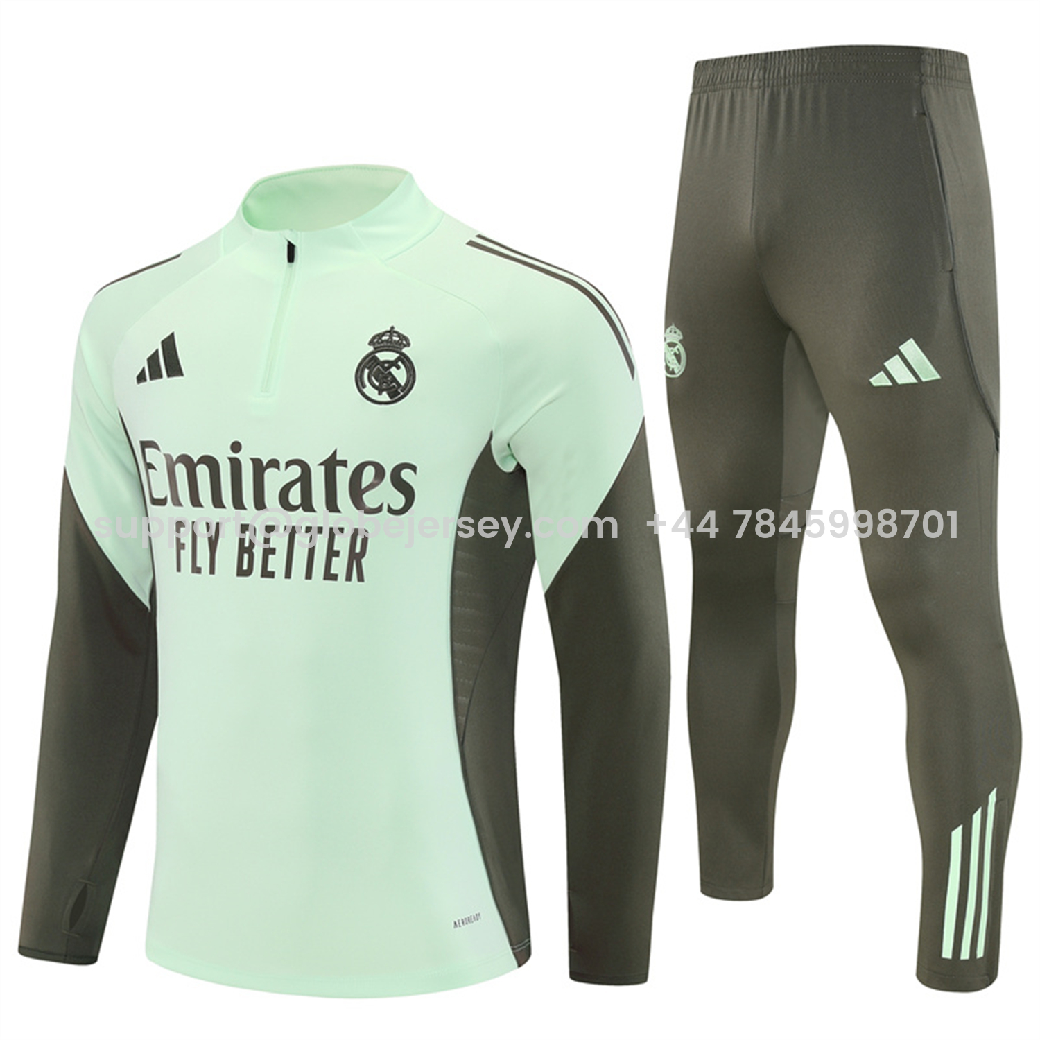 GlobeJersey-Real Madrid 25-26 Long Sleeve Training Set - Light Green Top & Army Green Pants