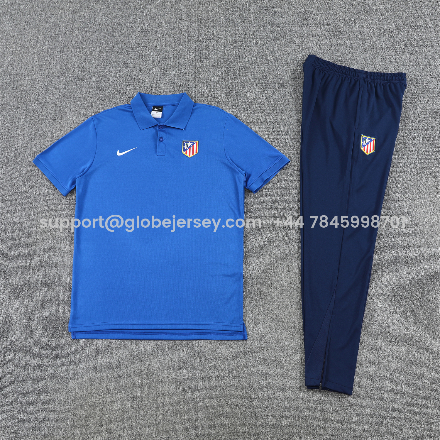 GlobeJersey-Atletico Madrid 25-26 POLO Short-Sleeve Training Set - Ocean Blue Top & Deep Blue Pants
