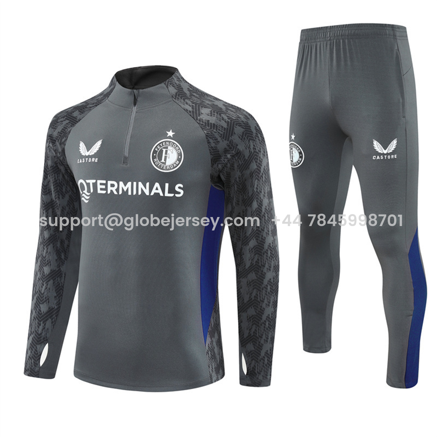 GlobeJersey-Feyenoord 25-26 Long Sleeve Training Set - Dark Gray Top & Dark Gray Pants