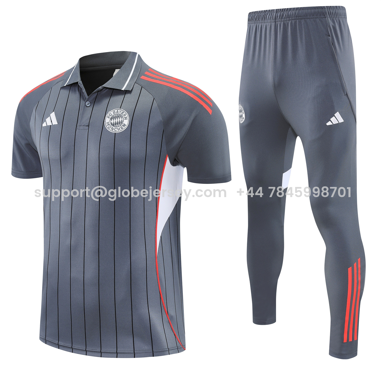 GlobeJersey-Bayern Munich 25-26 POLO Short-Sleeve Training Set - Deep Grey Top and Pants