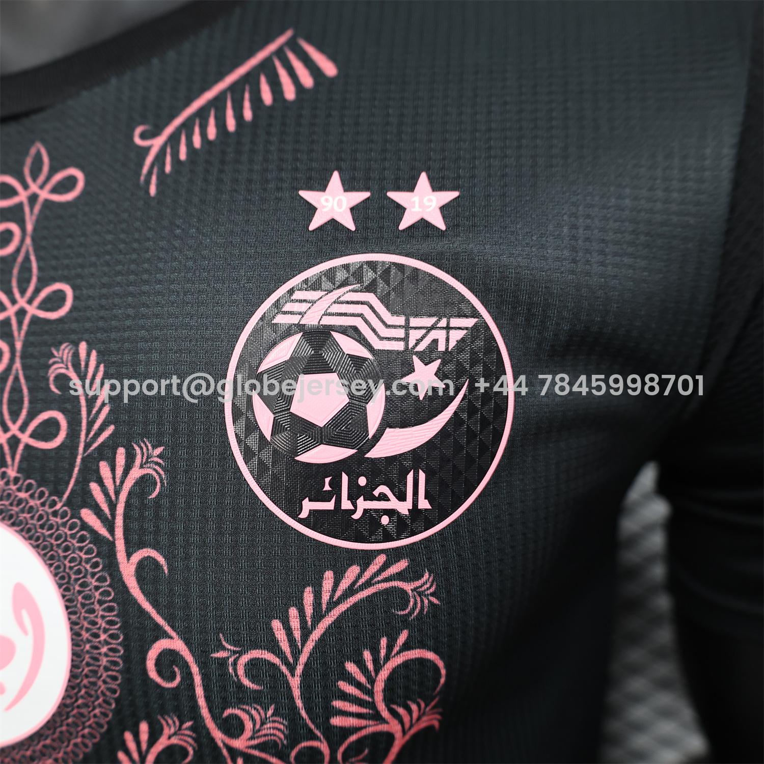 GlobeJersey-Algeria 25-26 Pure Black Jersey with Pink Pattern - Player Version