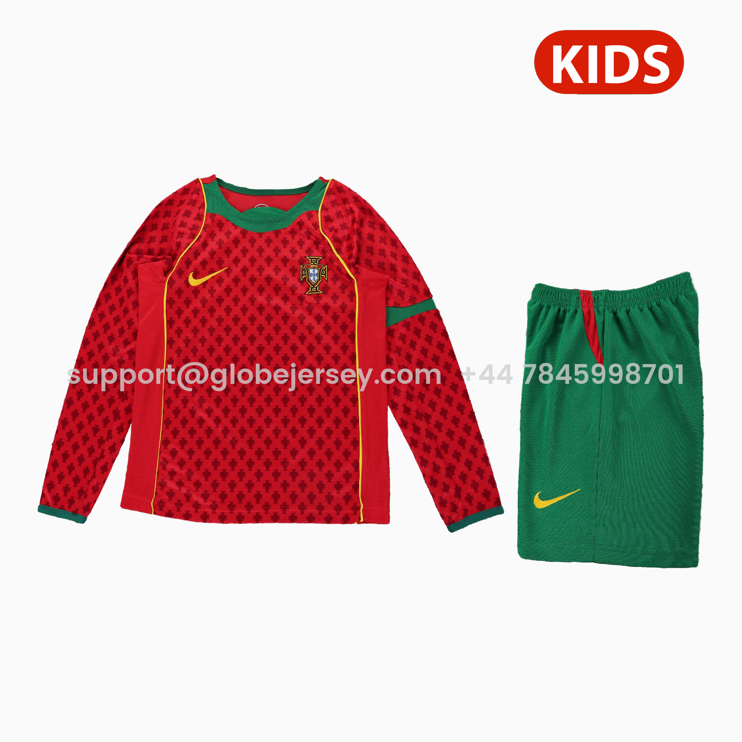 GlobeJersey-Retro Portugal 2004 Home Long Sleeves Kids Kit
