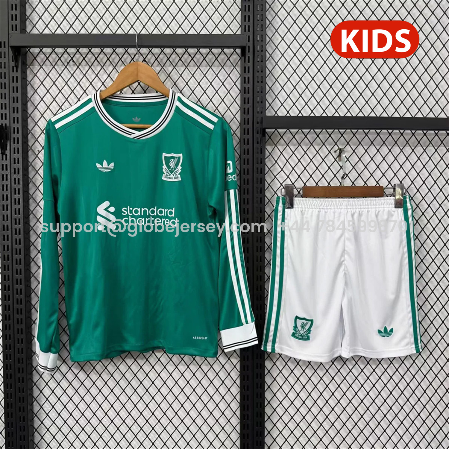 GlobeJersey-Liver.pool 25-26 Third Green Long Sleeves Kids Kit