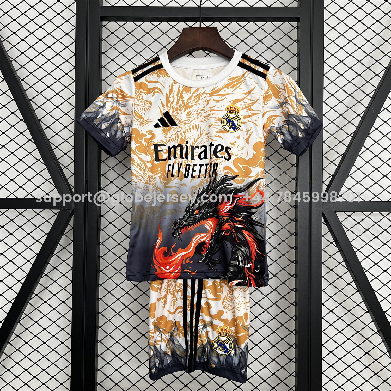 GlobeJersey-Real Madrid 25-26 Orange And Black Dragon Special Kids Kit