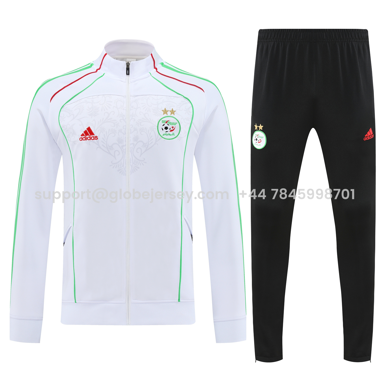 GlobeJersey-Algeria 2026 Long Sleeve Training Set - White Top and Black Pants