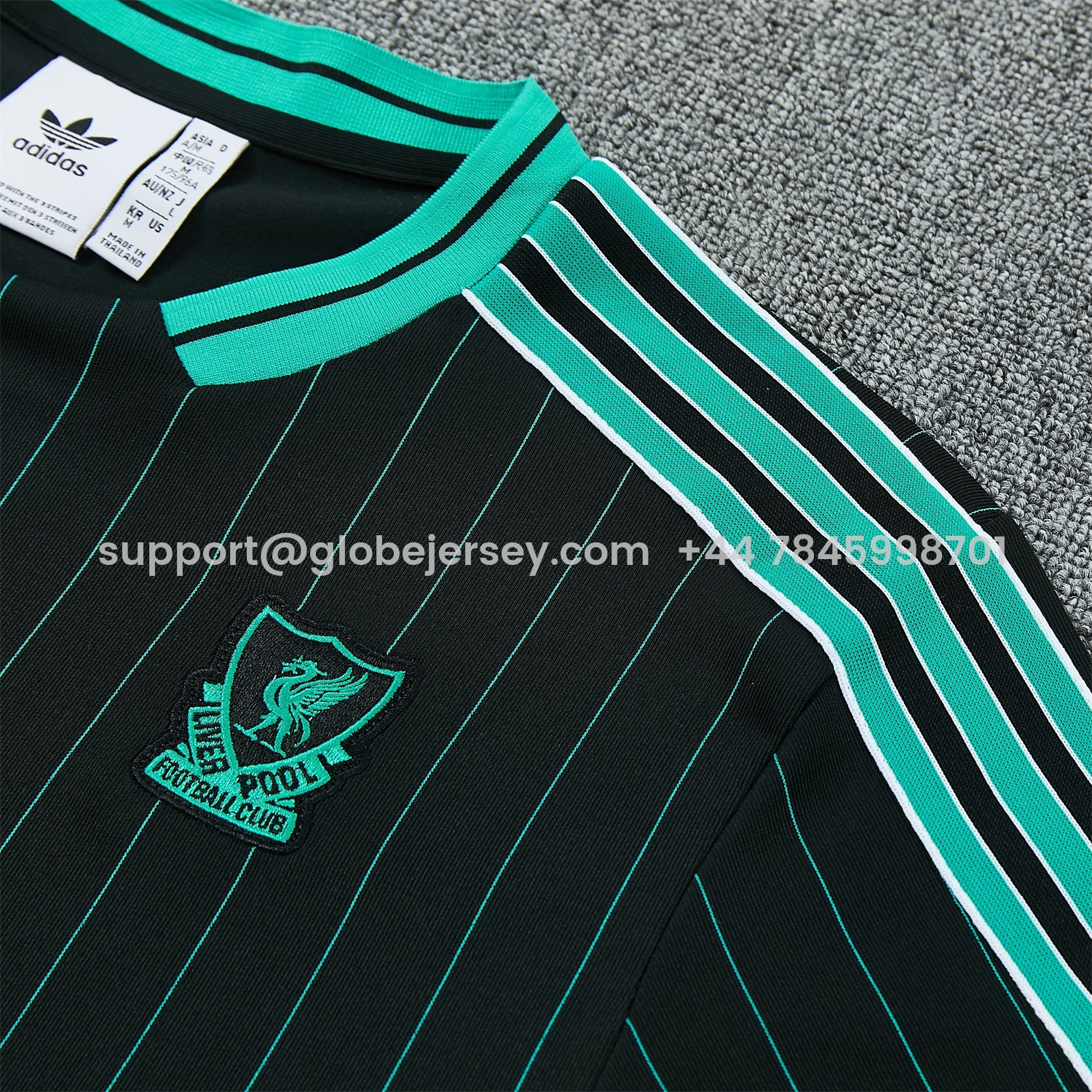 GlobeJersey-Liver.pool 25-26 Retro Style Short-Sleeve Training Set - Black With Teal Stripes And Accents Top & Pants
