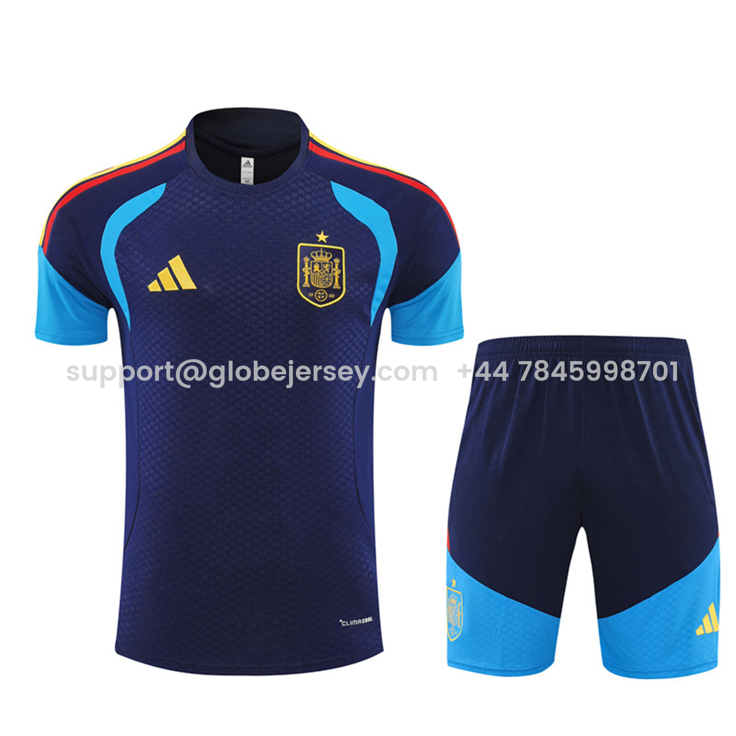 GlobeJersey-Spain 2026 Short-Sleeve Training Set - Royal Blue Top & Shorts
