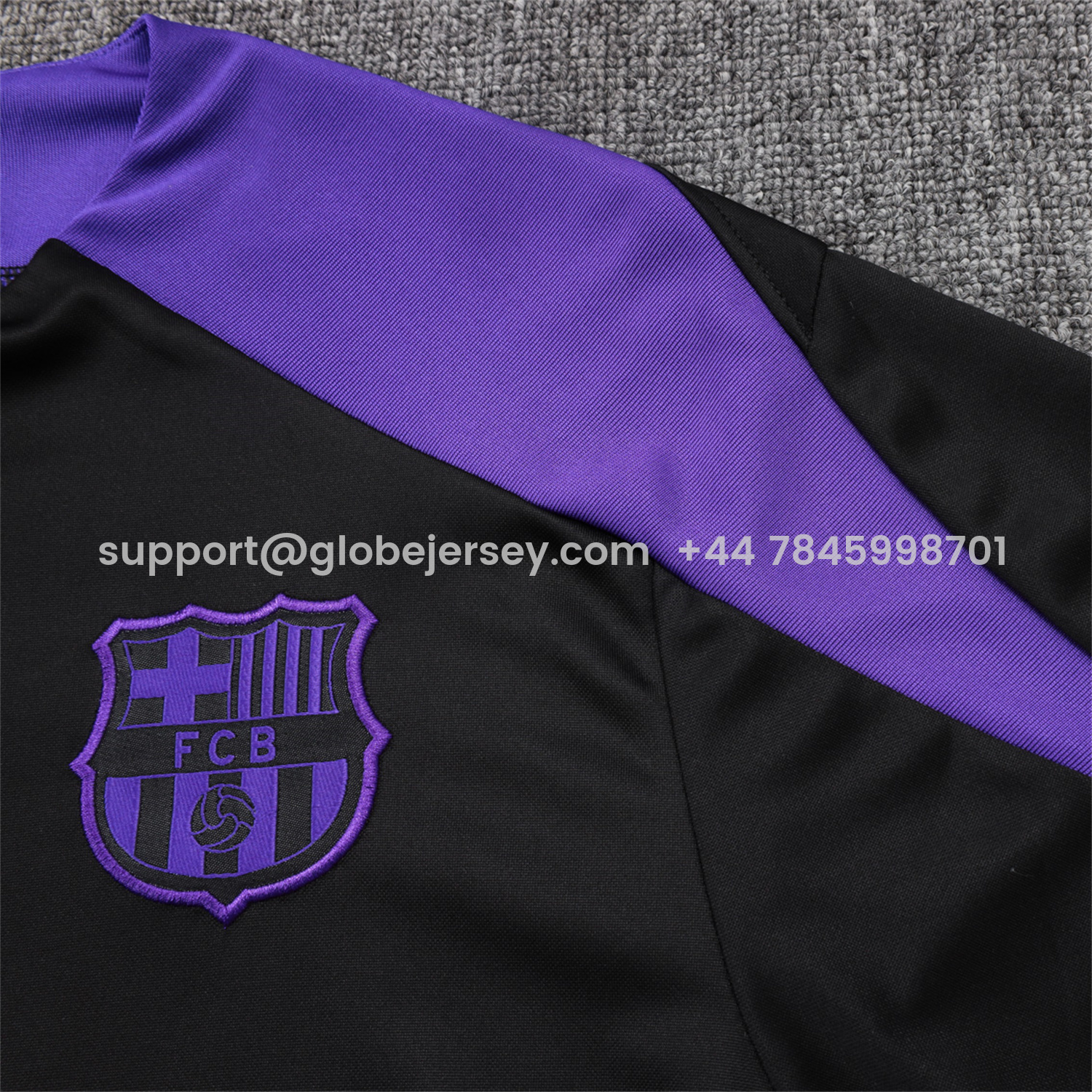 GlobeJersey-Barcelona X KB 25-26 Long Sleeve Training Set - Black Top with Purple Badge and Black Pants