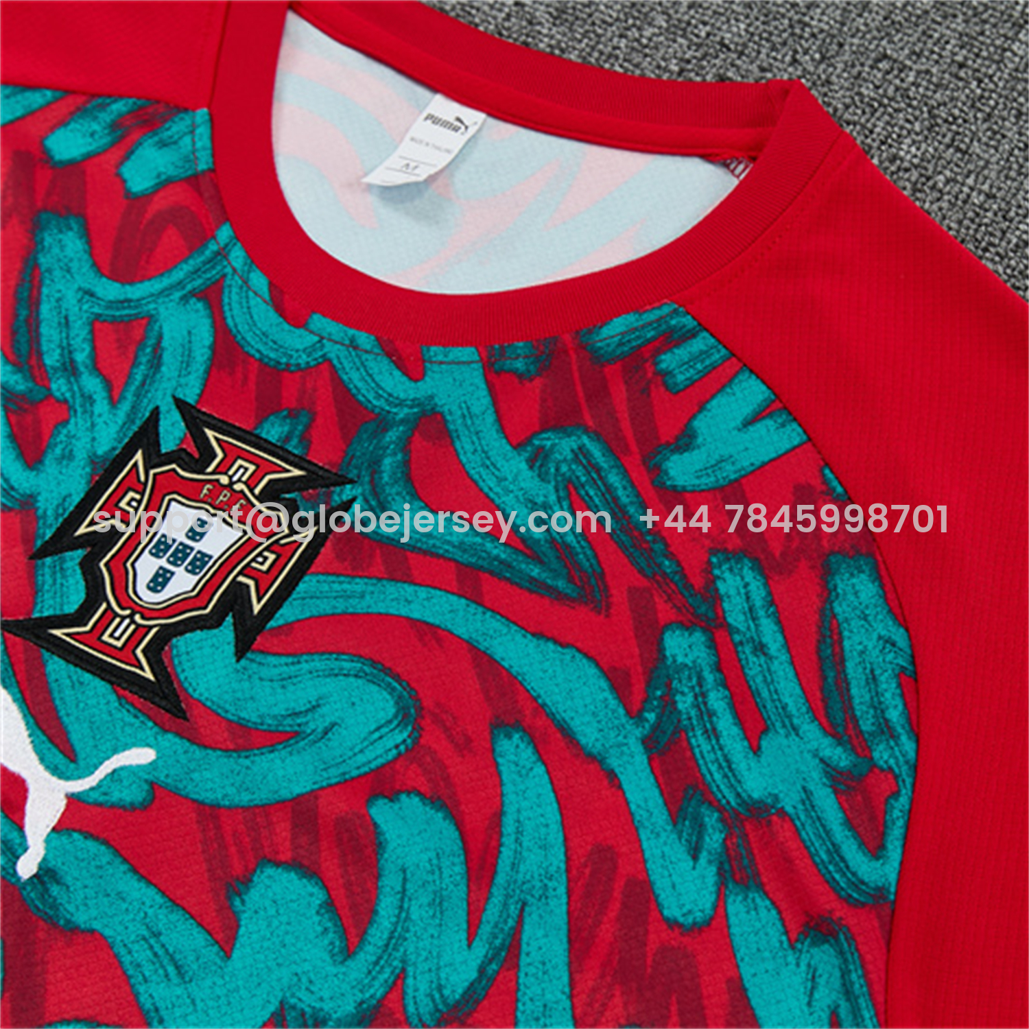 GlobeJersey-Portugal 2026 Short-Sleeve Training Set - Red And Turquoise With A Swirling Pattern Top & Pants