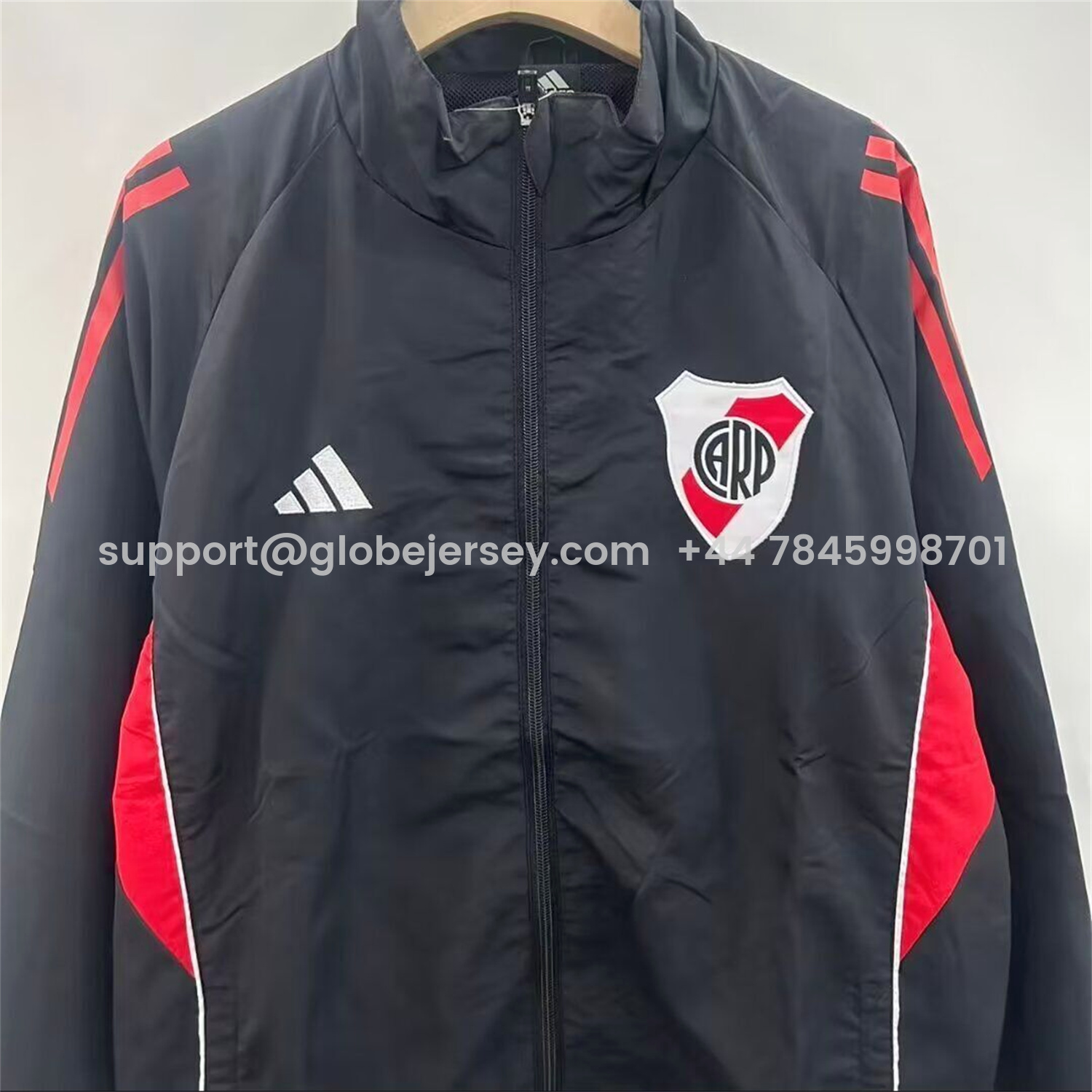 GlobeJersey-River Plate 25-26 Training Windbreaker Jacket - Black With Red