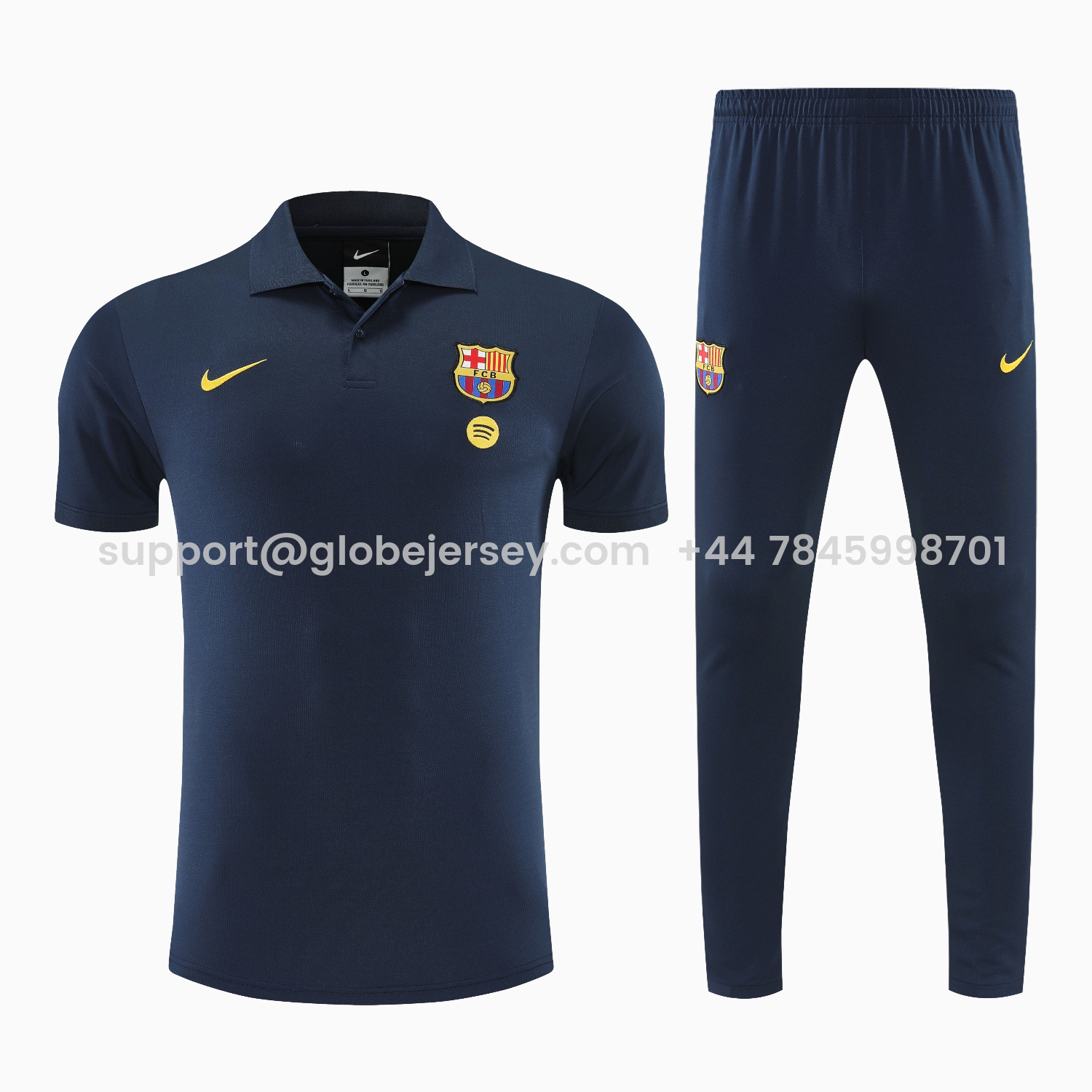 GlobeJersey-Barcelona 25-26 POLO Short-Sleeve Training Set - Dark Blue Top and Pants