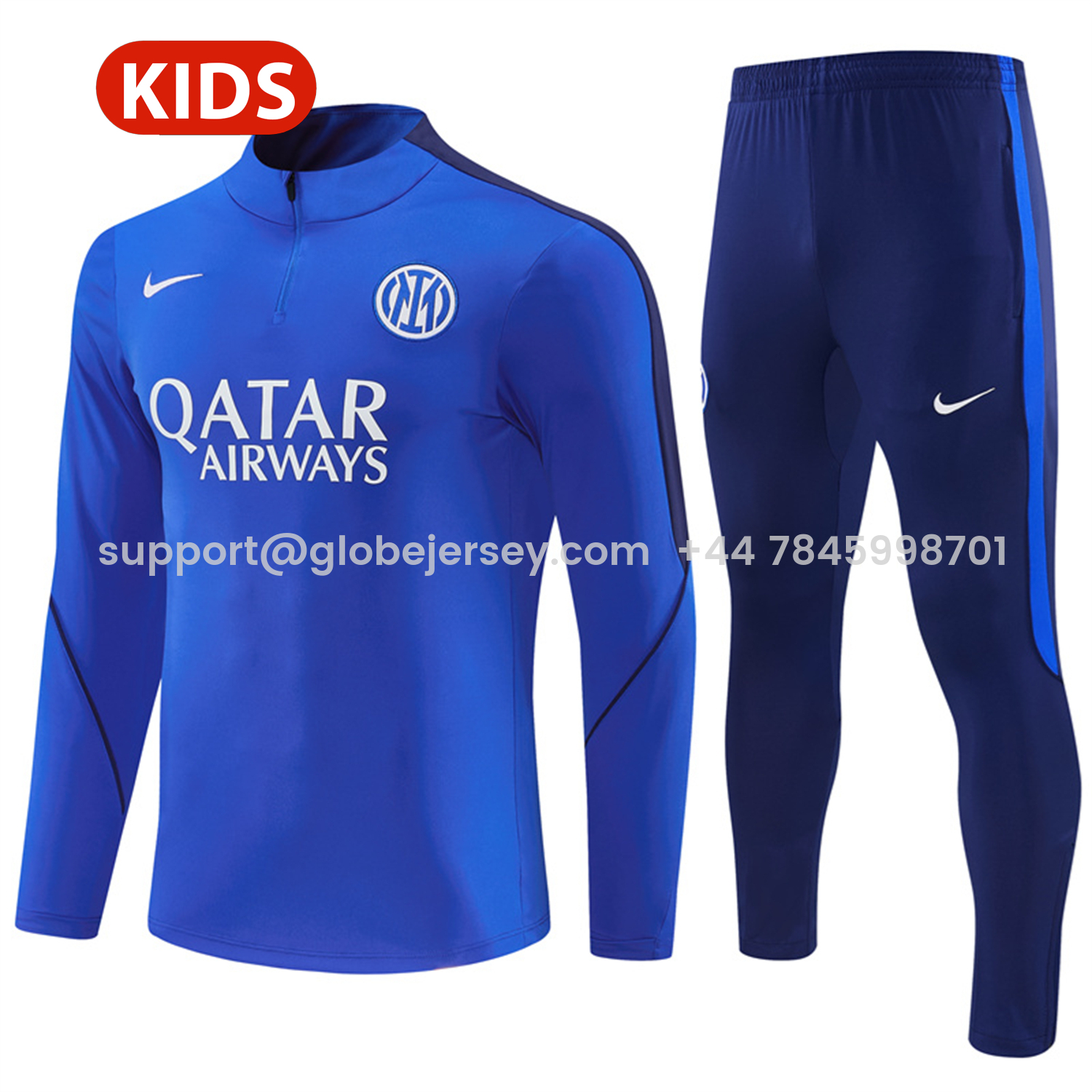 GlobeJersey-Inter Milan 26-27 Kids Long Sleeve Training Set - Blue Top & Royal Blue Pants