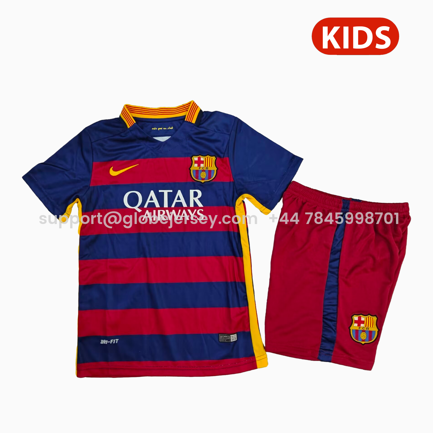 GlobeJersey-Retro Barcelona 2015-16 Home Kids Kit