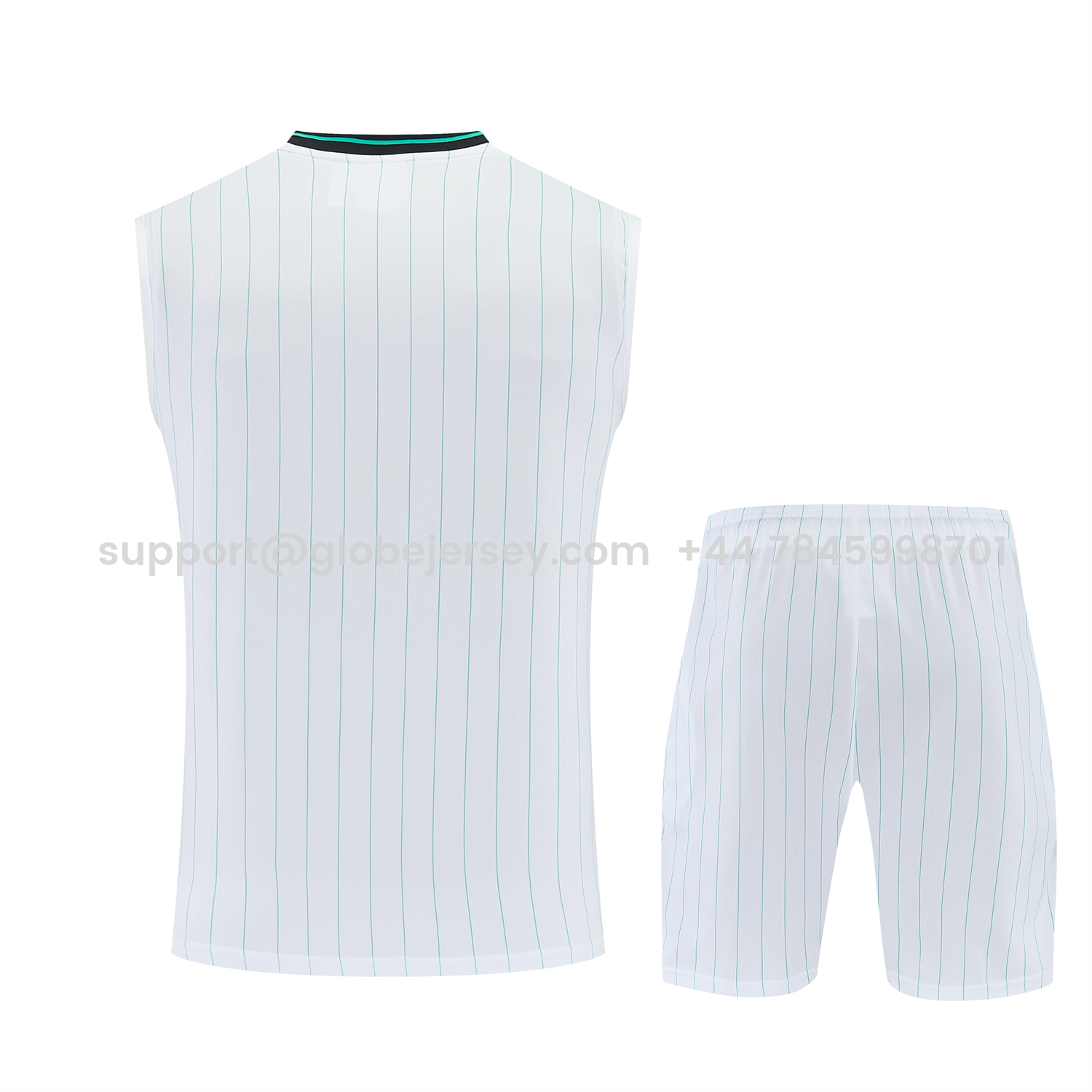 GlobeJersey-Liver.pool 25-26 Retro Style Vest Training Set - White With Green Stripes Top & Pants