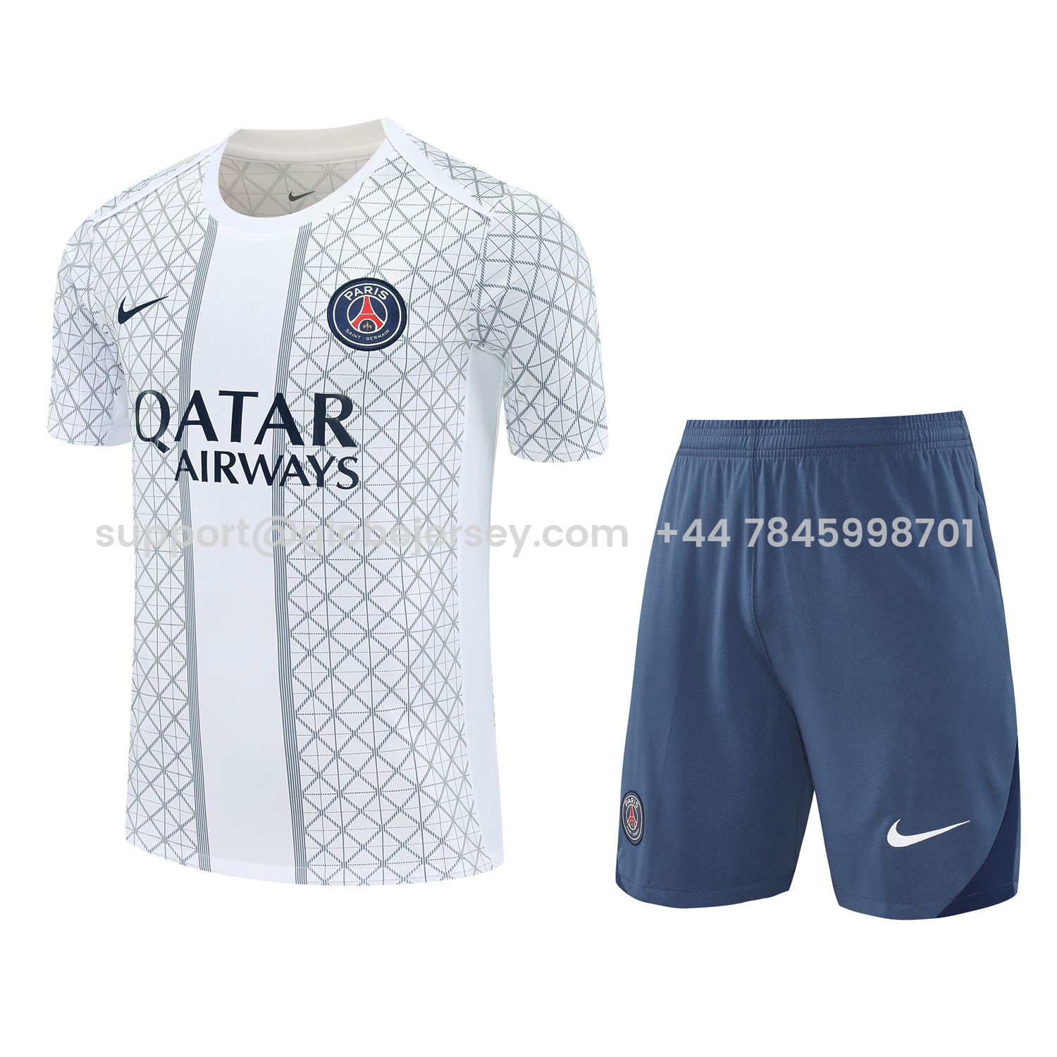 GlobeJersey-Paris Saint-Germain PSG 25-26 Short-Sleeve Training Set - White Top & Deep Blue Shorts