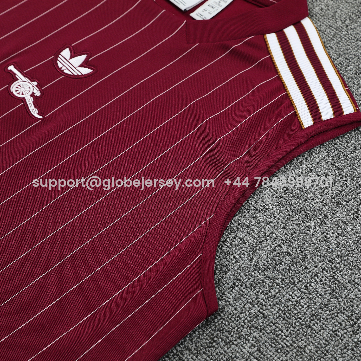 GlobeJersey-Arsenal 25-26 Retro Style Vest Training Set - Burgundy With White Stripes Top & Pants