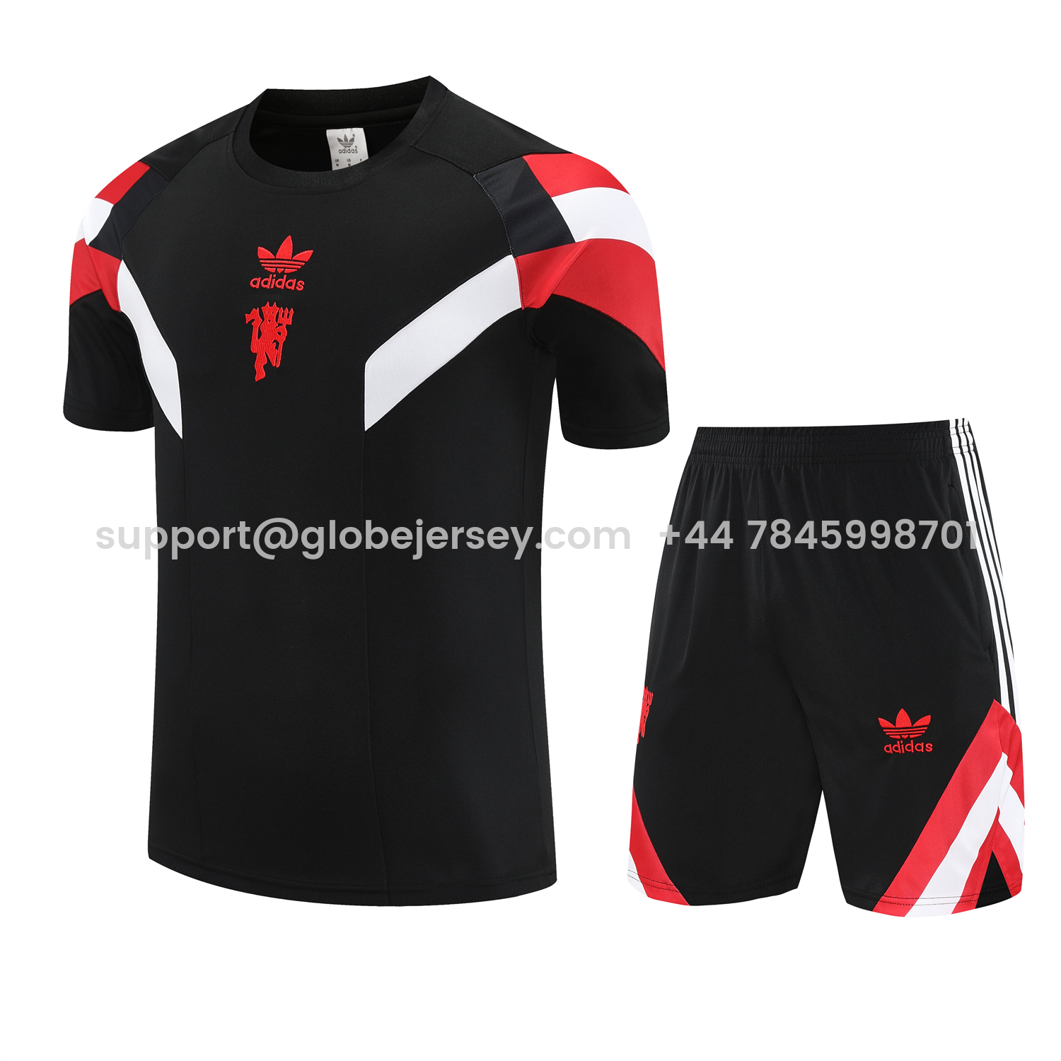 GlobeJersey-Manchester United 25-26 Short-Sleeve Training Set - Red Devil Black Top & Black Shorts