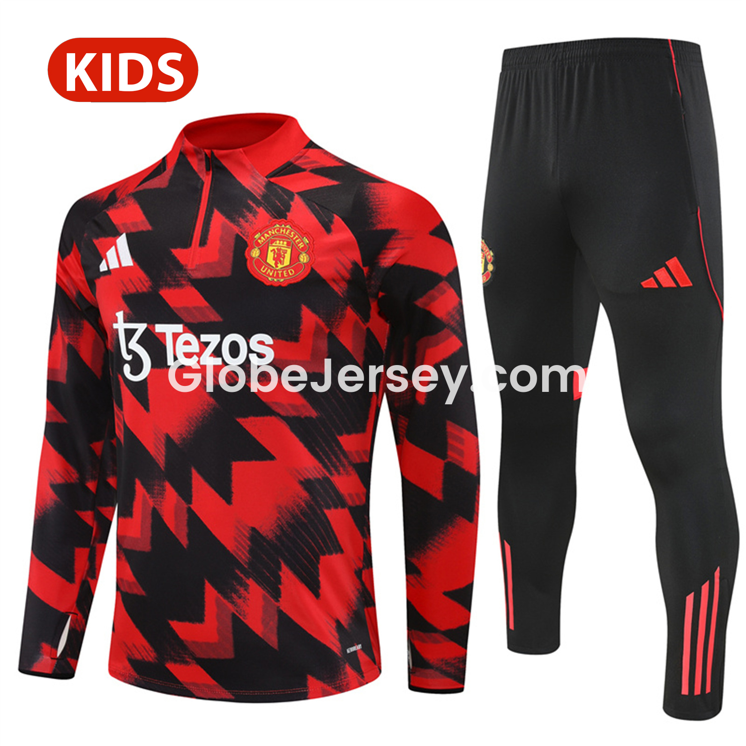 GlobeJersey-Manchester United 25-26 Kid Long Sleeves Training Set - Red-Black Top & Black Pants