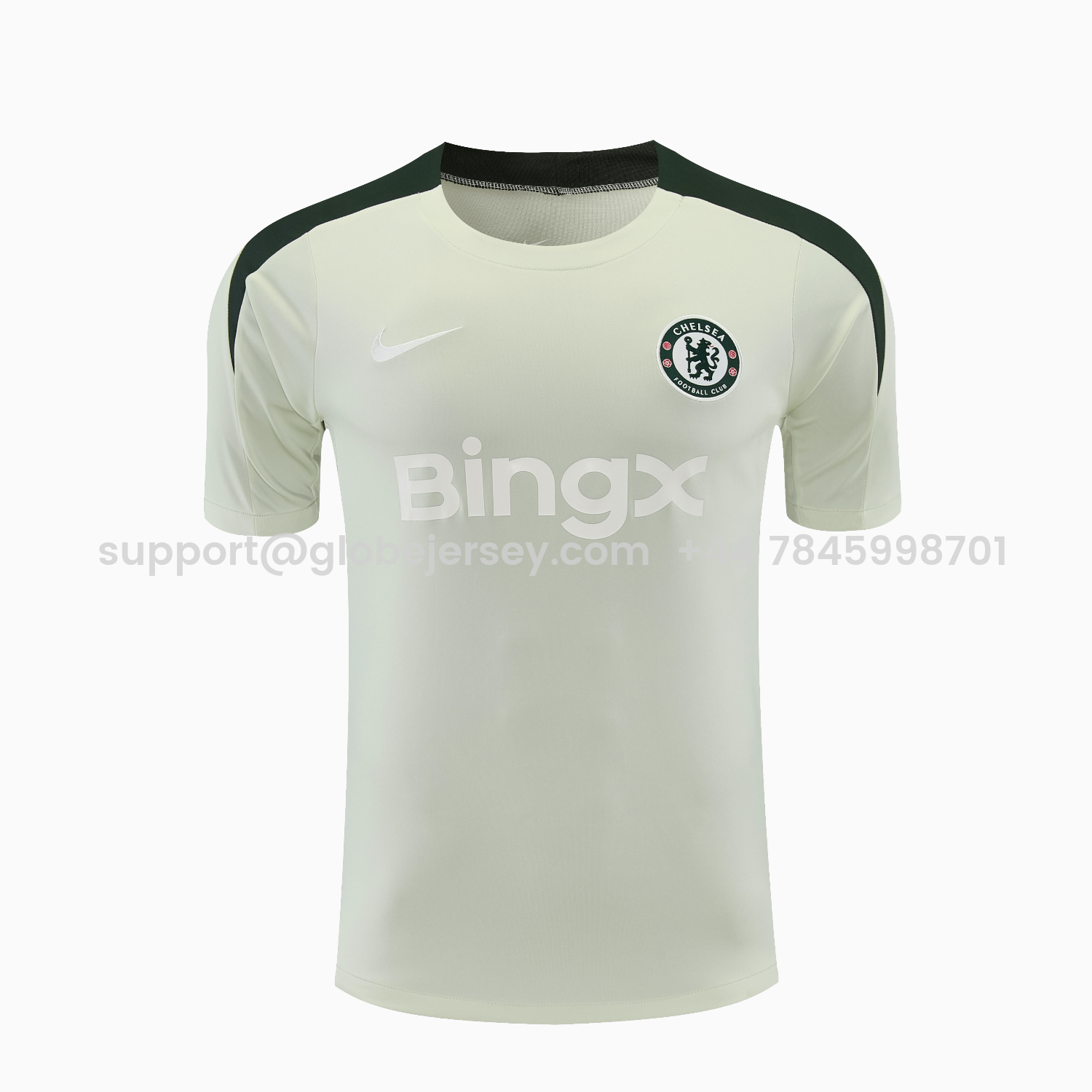 GlobeJersey-C.H.E.L.S.E.A 25-26 Short-Sleeve Training Set - Light Gray With Dark Green Accents Top & Dark Green Pants