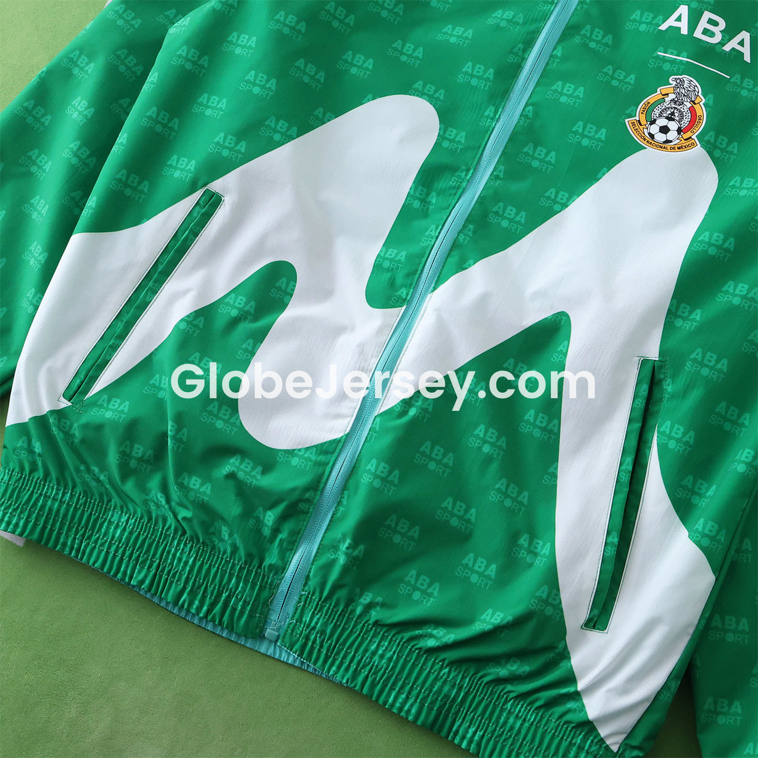 GlobeJersey-Retro Mexico 1995 Retro Style Double Sided Reversible Windbreaker - Green & Blue