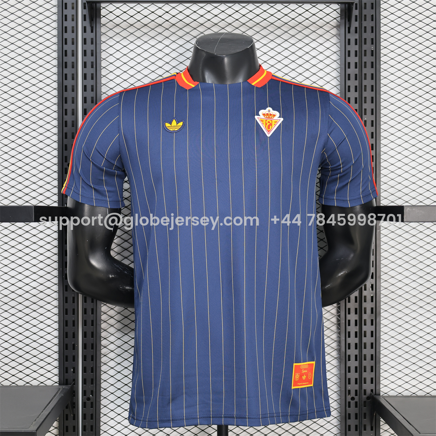 GlobeJersey-Spain 2026 Terrace Icon Retro Casual Style Deep Blue Jersey - Player Version