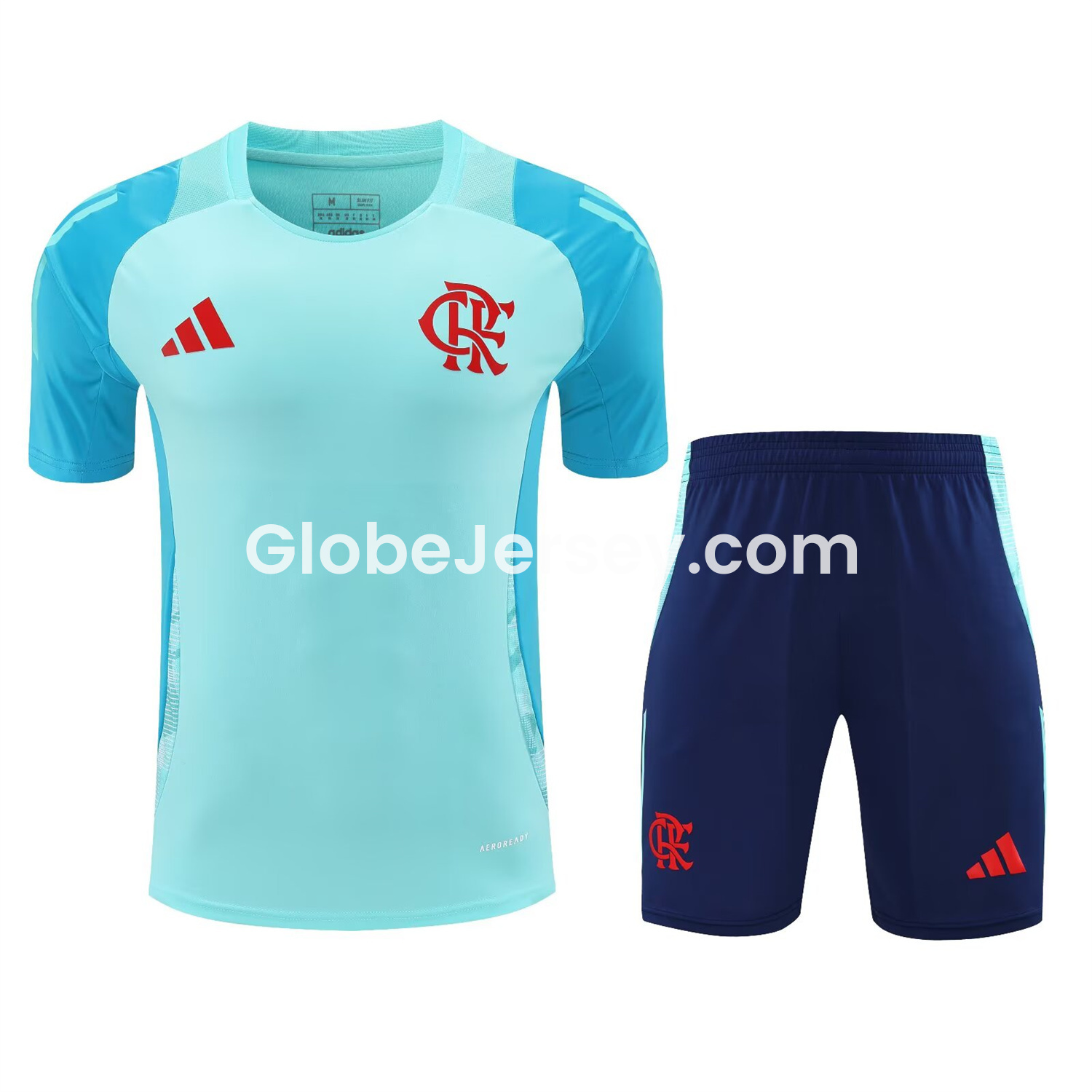GlobeJersey-Flamengo 25-26 Short-Sleeve Kids Training Set - Light Blue With Royal Blue