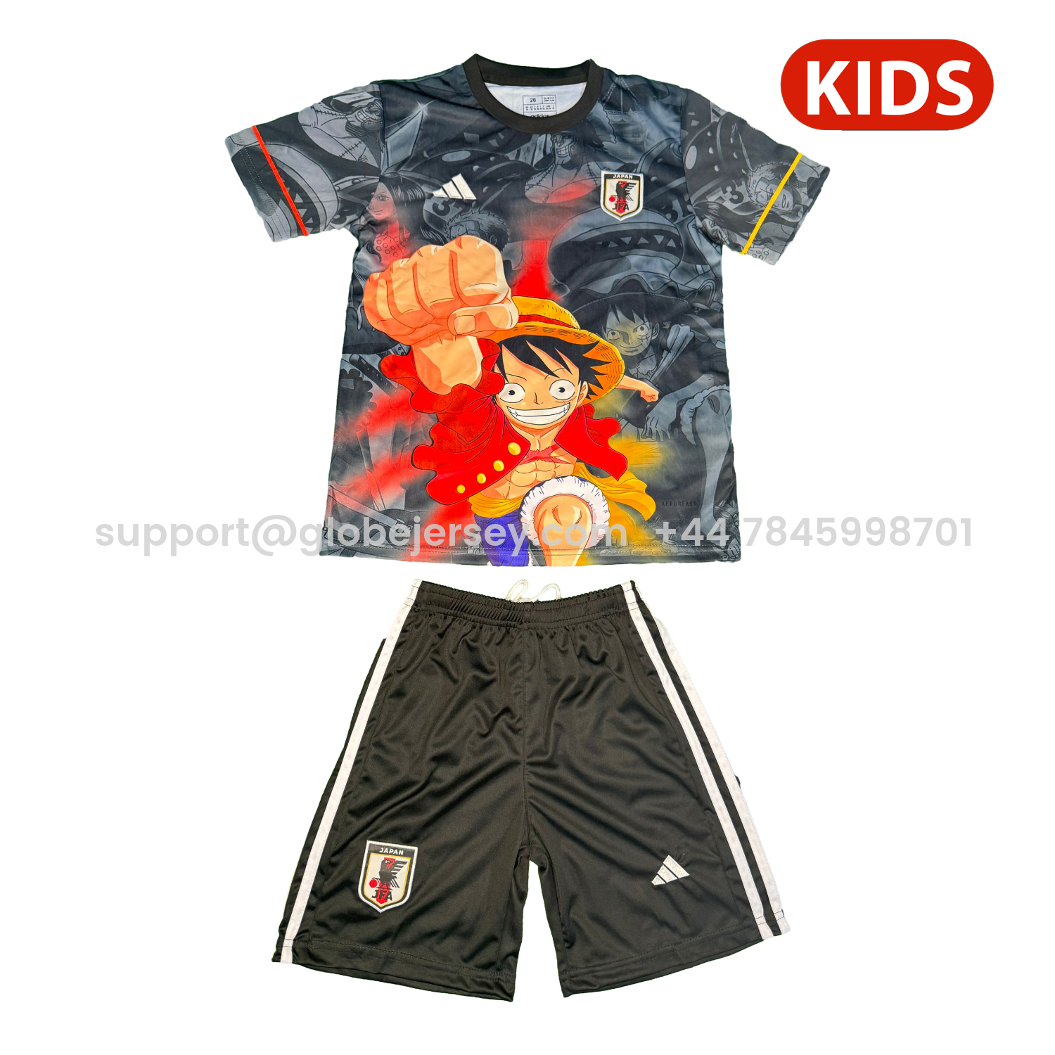 GlobeJersey-Japan 25-26 Red Luffy Fist Black Special Kids Kit