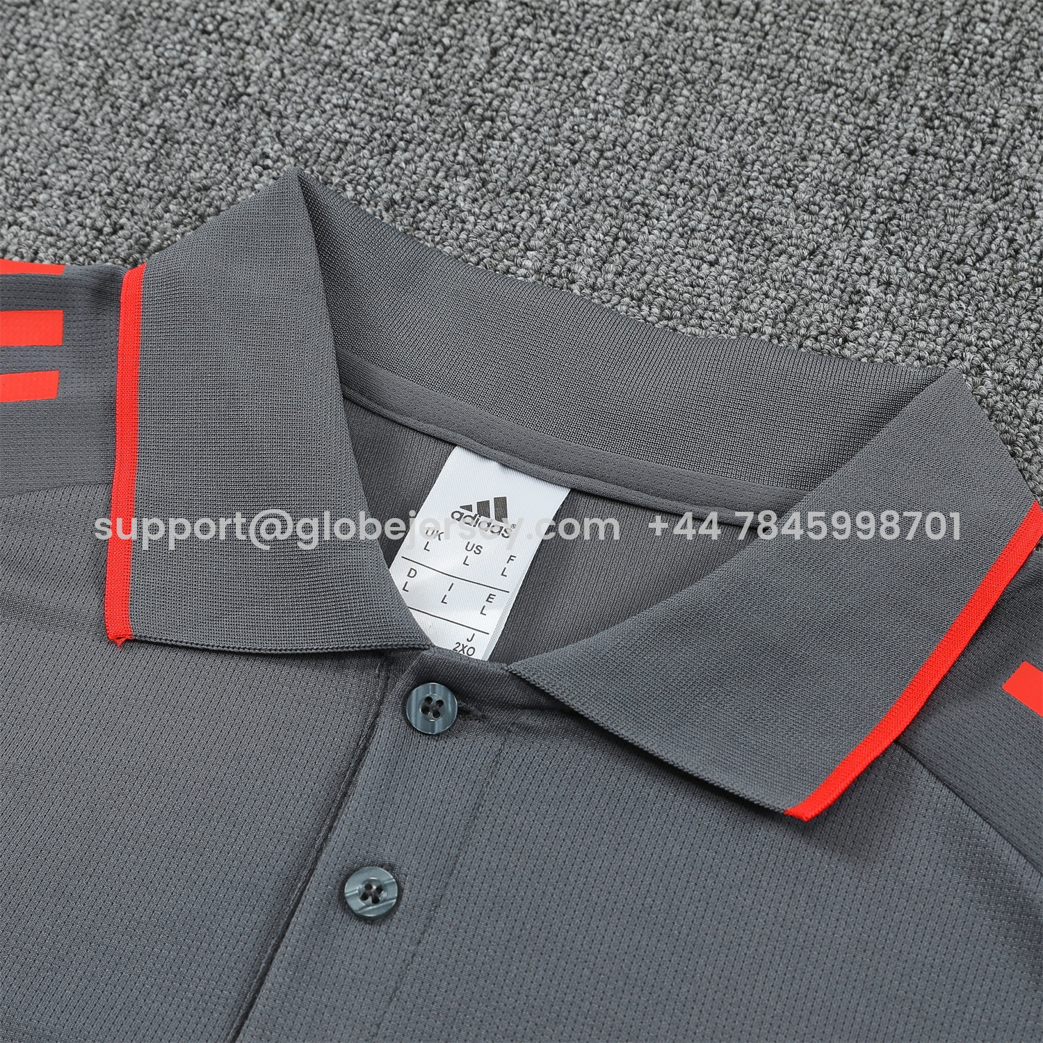 GlobeJersey-Bayern Munich 25-26 POLO Short-Sleeve Training Set - Deep Grey With Red Top and Pants