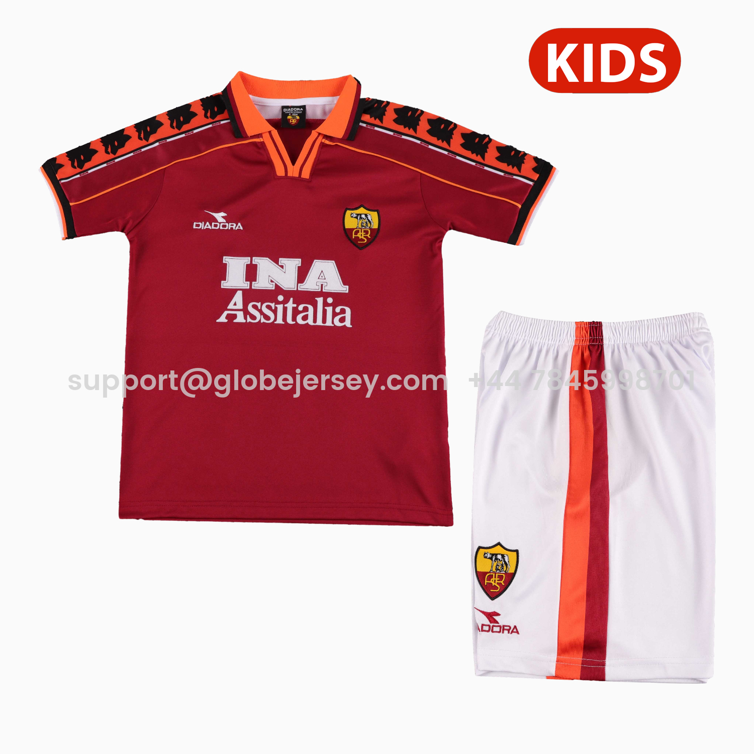 GlobeJersey-Retro Roma 1998-99 Home Kids Kit