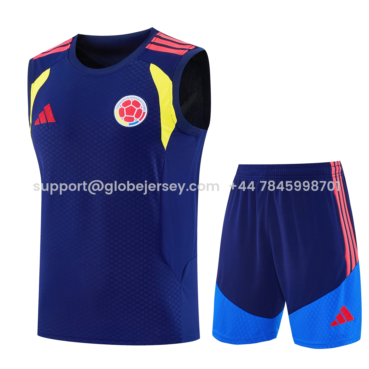 GlobeJersey-Colombia 2026 Vest Training Set - Dark Blue Vest and Shorts