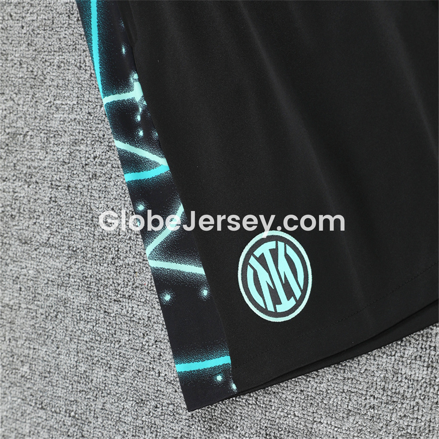 GlobeJersey-Inter Milan 25-26 Short-Sleeve Training Set - Blue Fluorescent Rays Black Top & Black Shorts