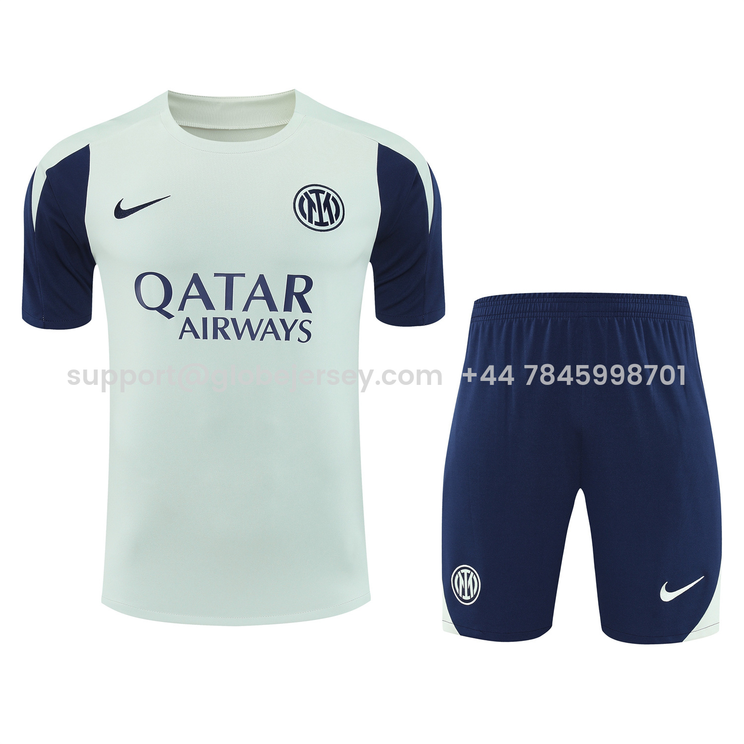 GlobeJersey-Inter Milan 25-26 Short-Sleeve Training Set - Blue Sleeve White Top & Blue Shorts
