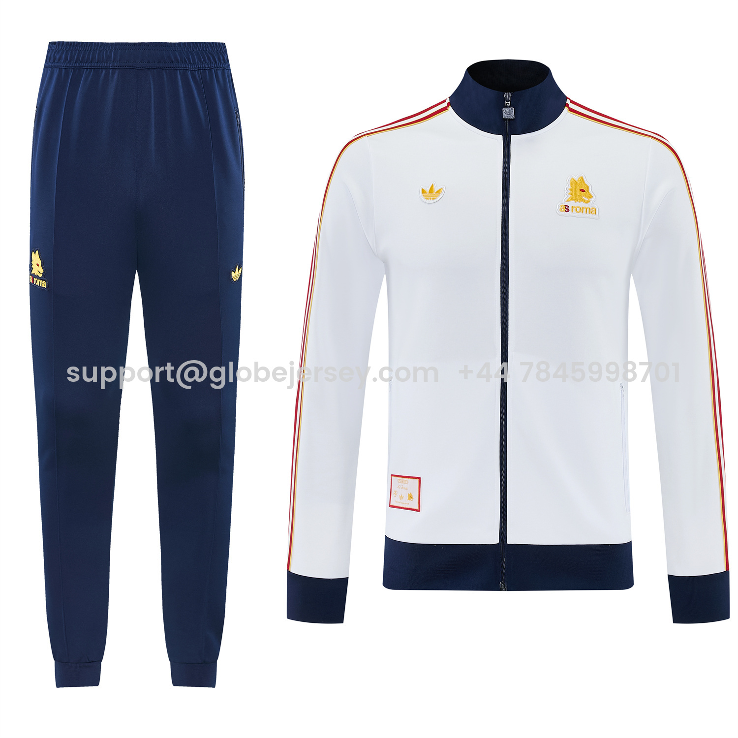 GlobeJersey-AS Roma 25-26 Originals LFSTLR Jacket Training Tracksuit - White Top and Blue Pant