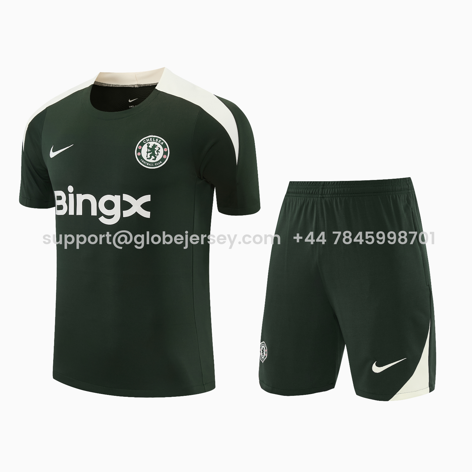 GlobeJersey-C.H.E.L.S.E.A 25-26 Short-Sleeve Training Set - Dark Green With White Accents Top & Pants
