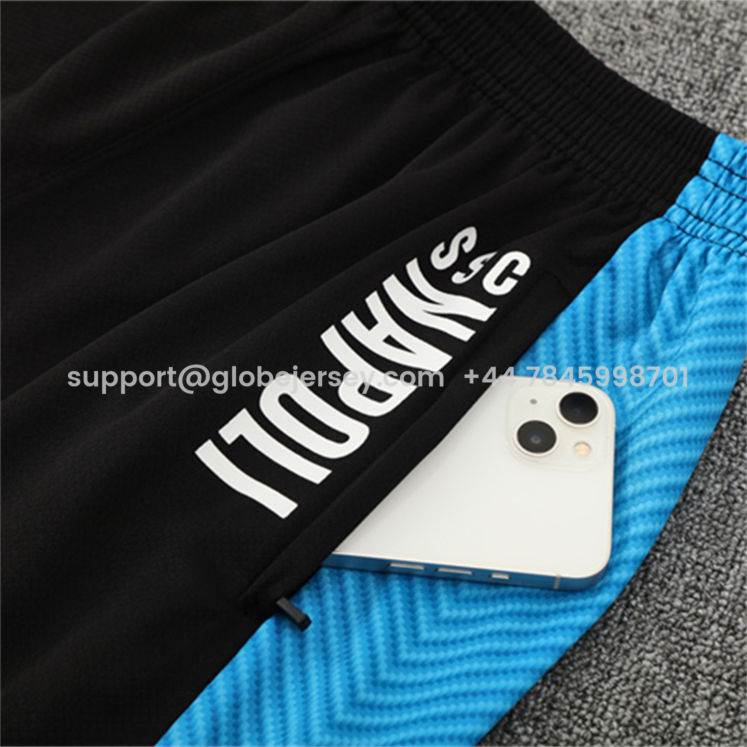 GlobeJersey-Napoli 25-26 Kids Short-Sleeve Training Set - Blue Mecha Top & Black Shorts