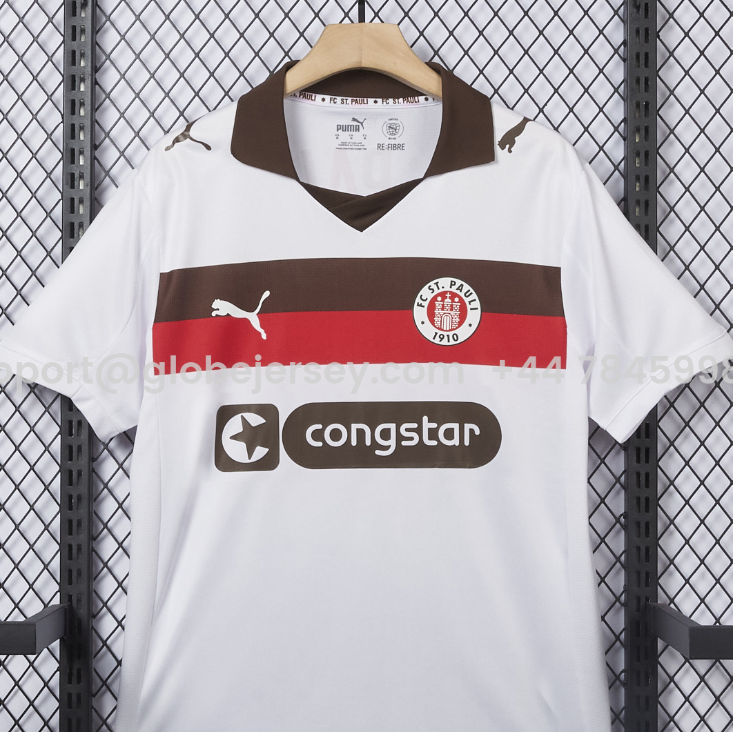GlobeJersey-St. Pauli 25-26 Away White Jersey - Fans Version
