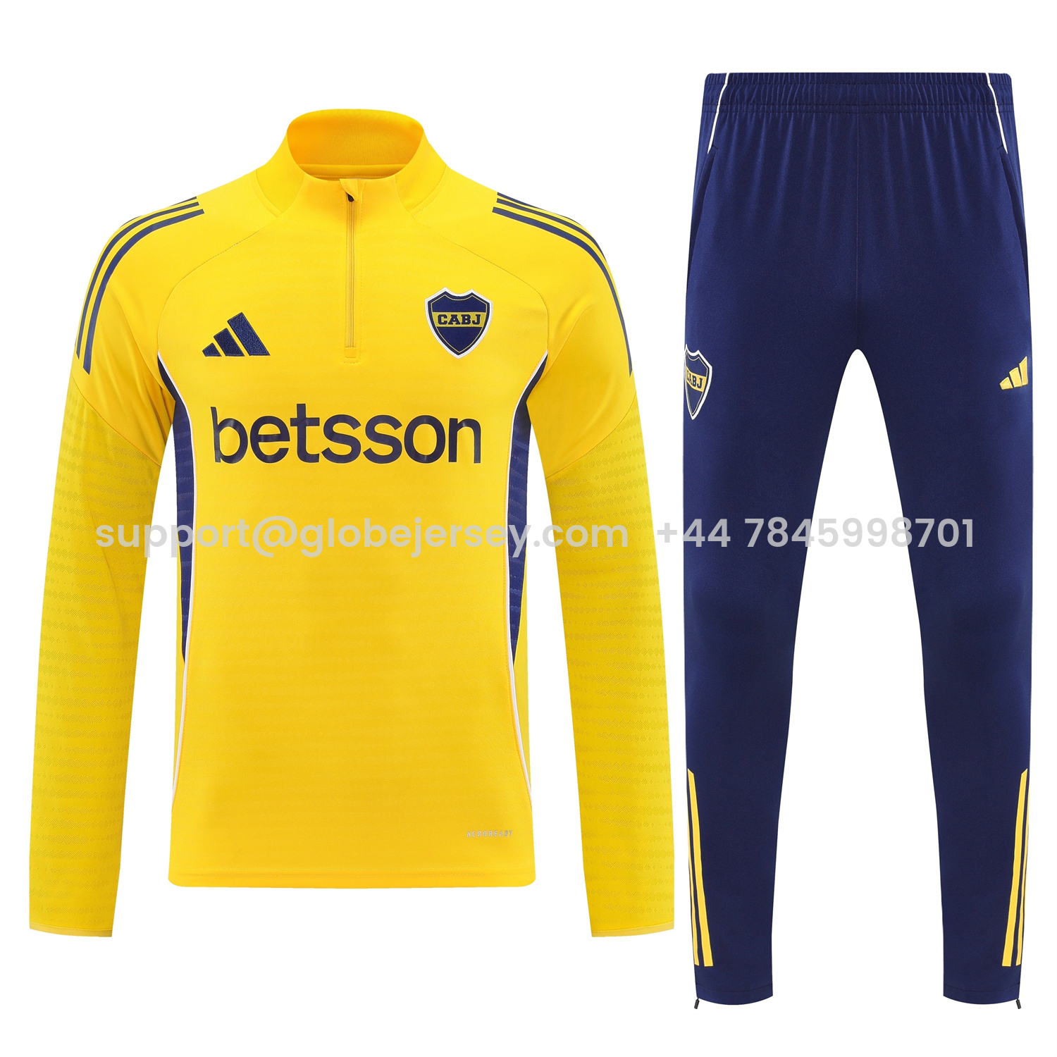 GlobeJersey-Boca Juniors 25-26 Long Sleeves Training Set - Yellow Top & Royal Blue Pants