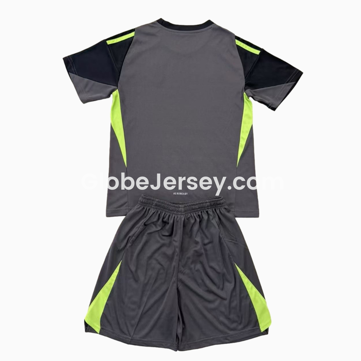 GlobeJersey-Real Madrid 25-26 Grey Black Goalkeeper Kids Kit