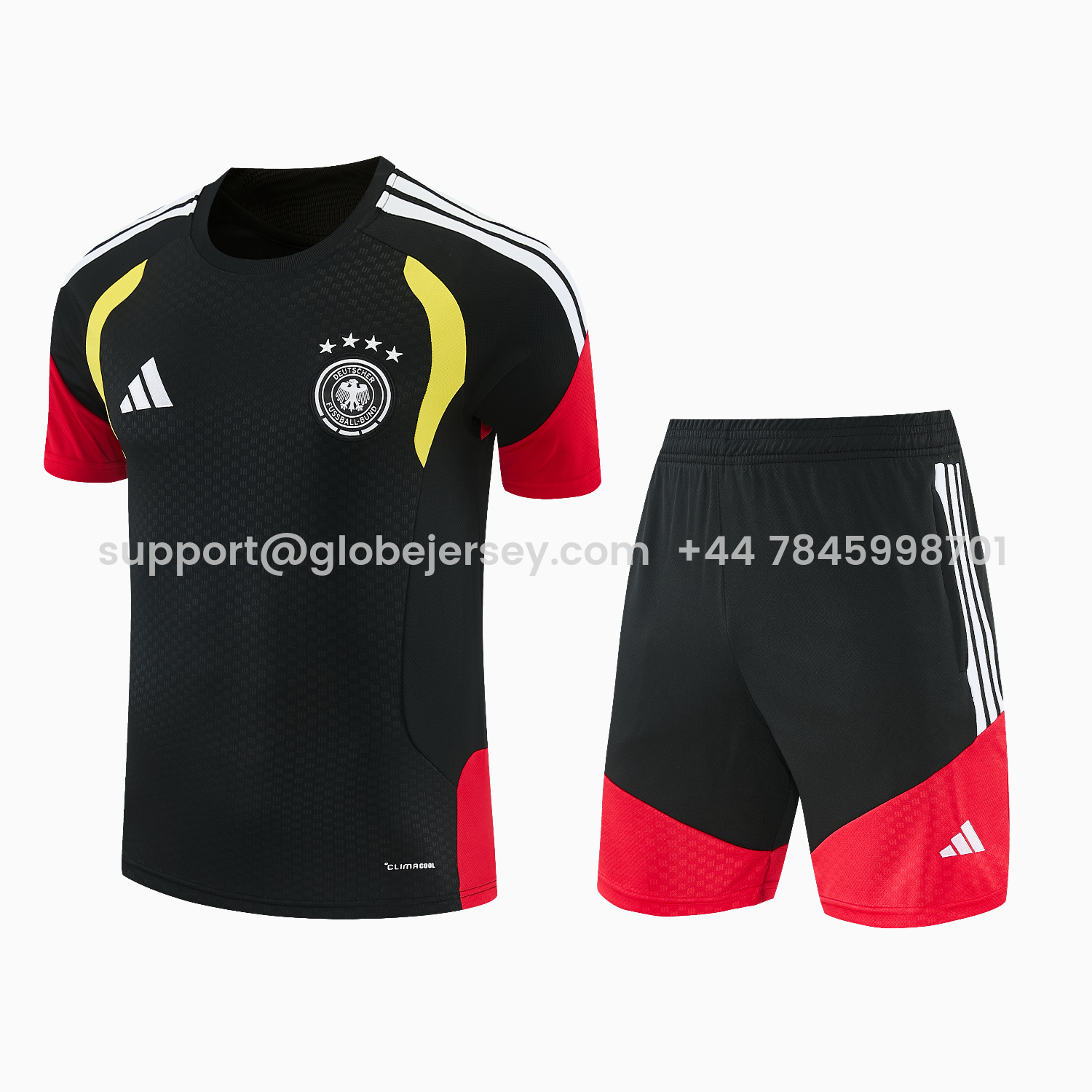 GlobeJersey-Germany 2026 Short-Sleeve Training Set - Black With Red Top & Black With Red PantsGermany 2026 Short-Sleeve Training Set - Black With Red Top & Black With Red Pants