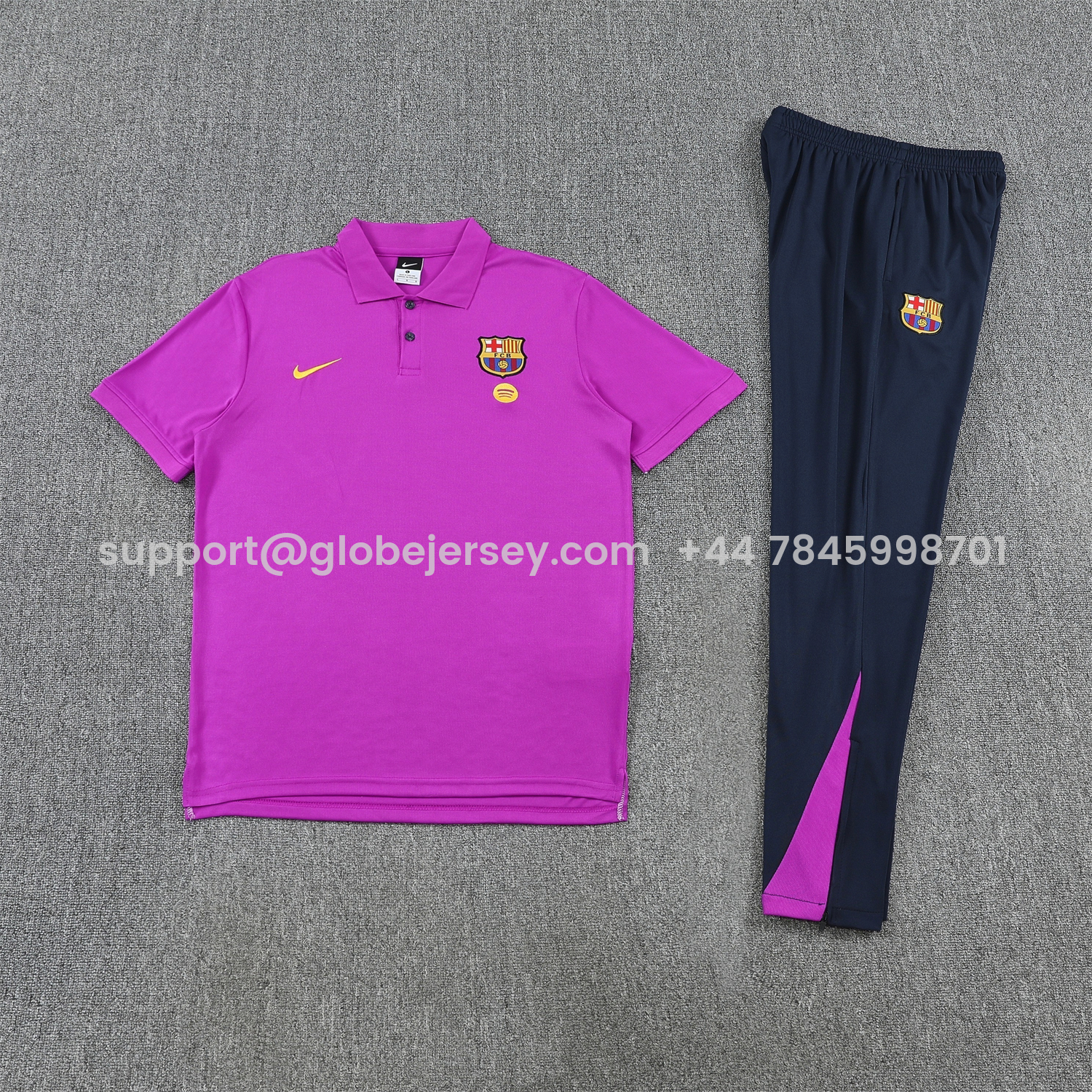 GlobeJersey-Barcelona 25-26 POLO Short-Sleeve Training Set - Purple Top and Dark Blue Pants